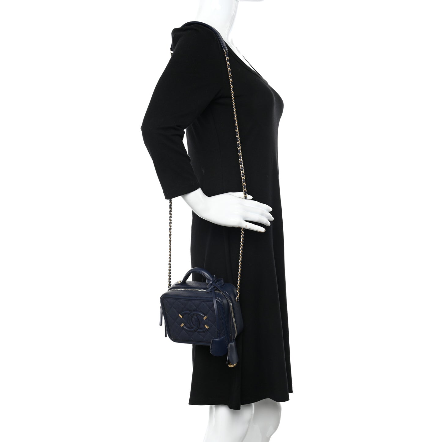 Caviar Quilted Small CC Filigree Vanity Case Navy