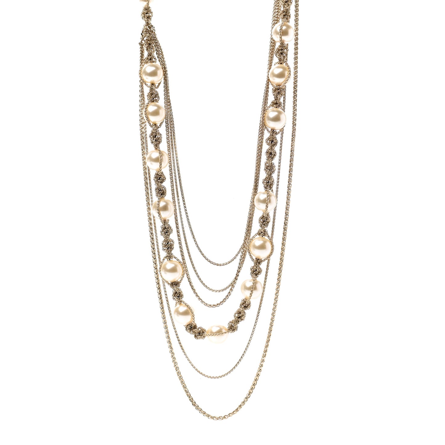 Pearl CC Chain Multi Strand Necklace Gold