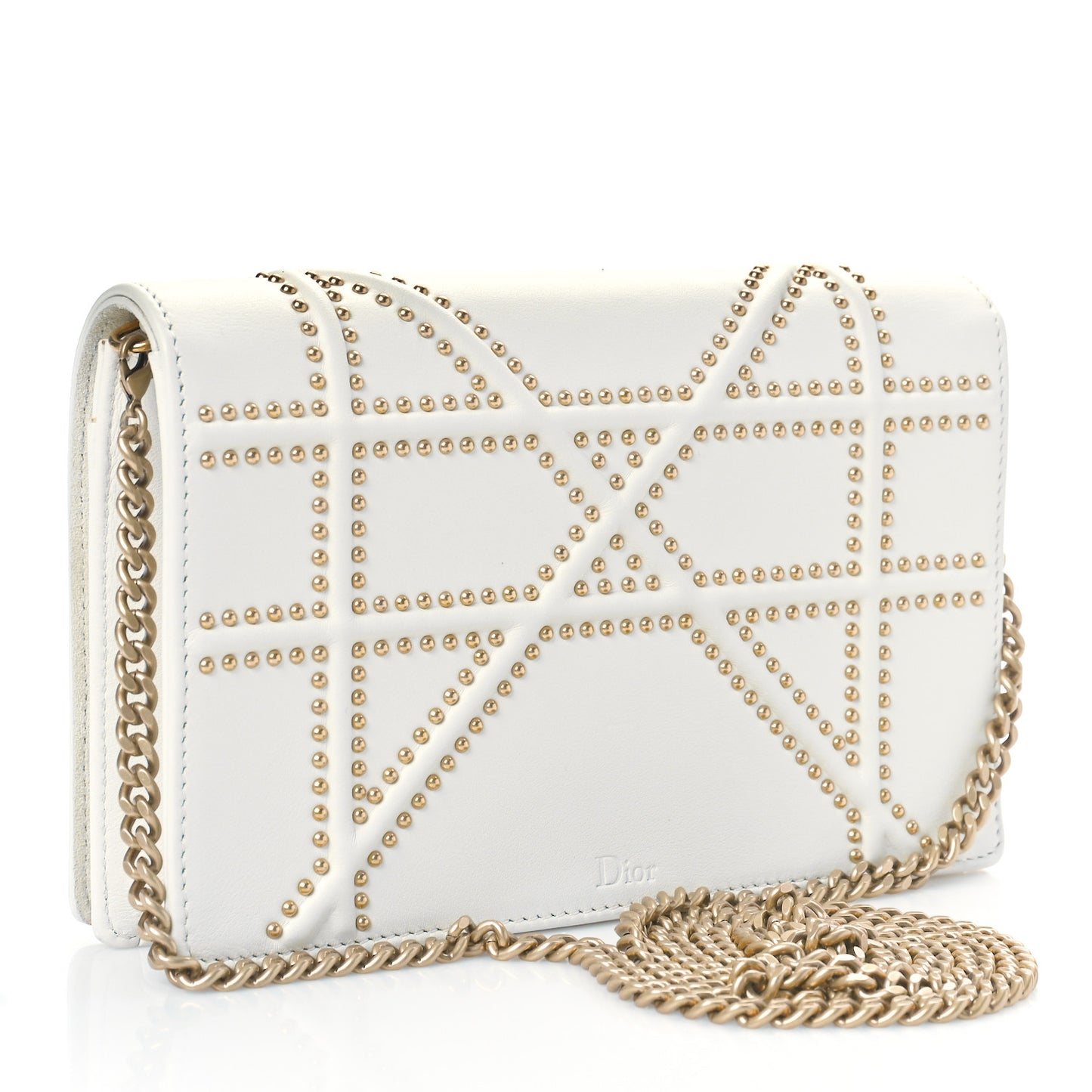 Calfskin Studded Diorama Wallet on Chain Pouch Off White