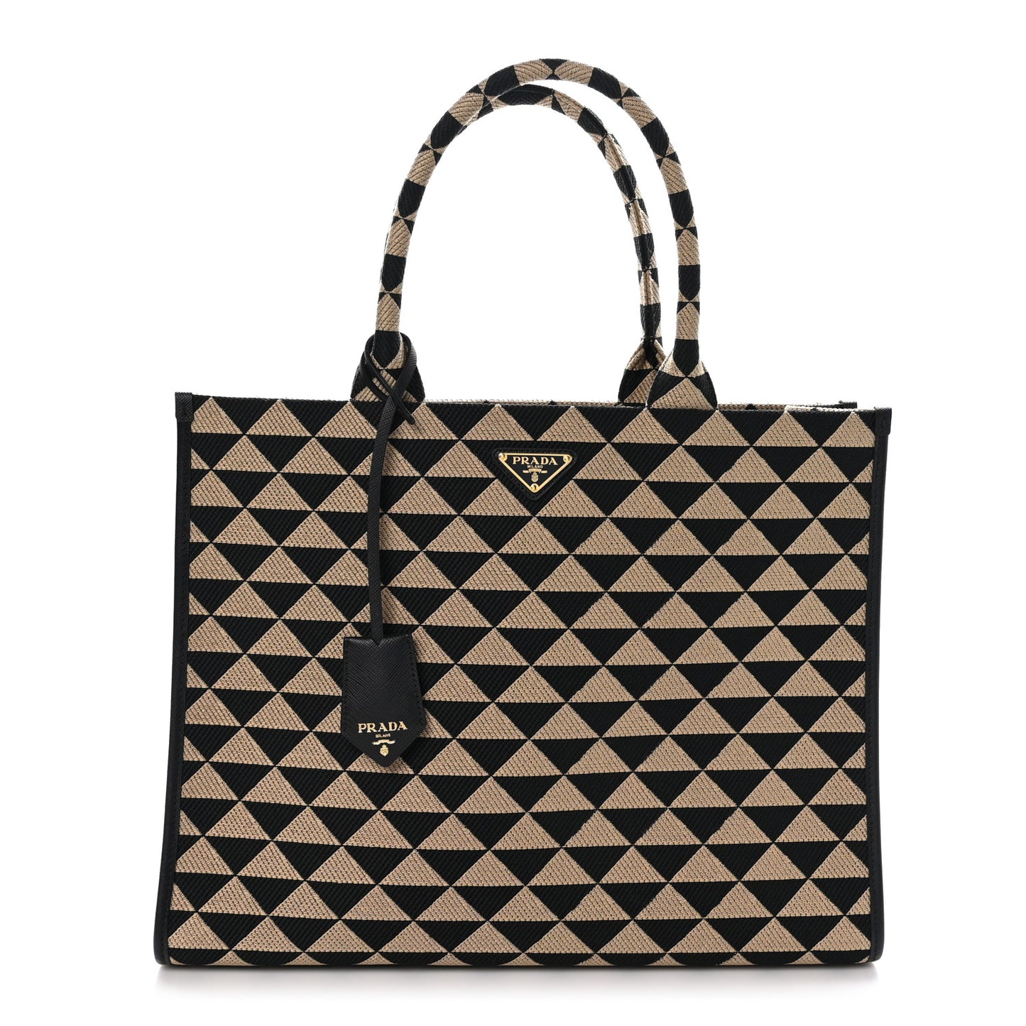 Jacquard Saffiano Triangolo Symbole Embroidered Large Tote Black Corda