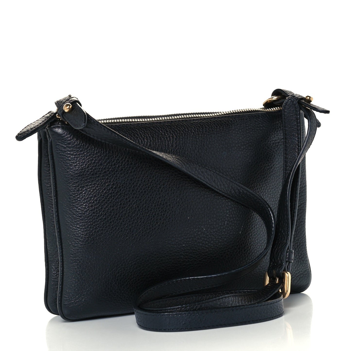 Vitello Daino Double Zip Crossbody Bag Black