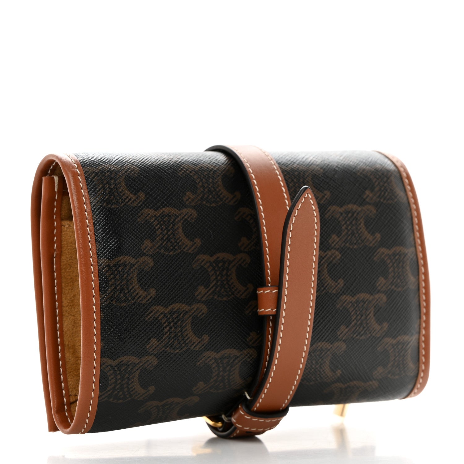 Celine Triomphe Canvas Calfskin Jewelry Pouch Tan 3 of 8