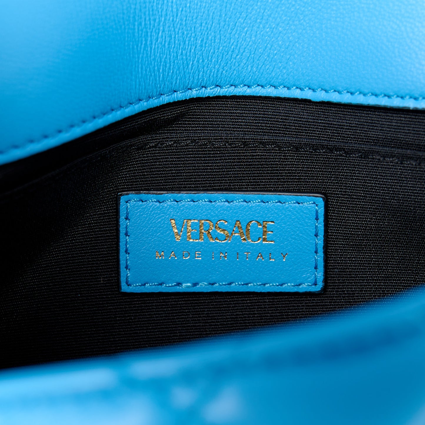 Nappa Quilted Small Medusa Chain Crossbody Blue