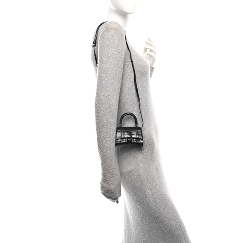 Shiny Calfskin Monochrome Crocodile Embossed Hourglass Top Handle Bag Mini Black