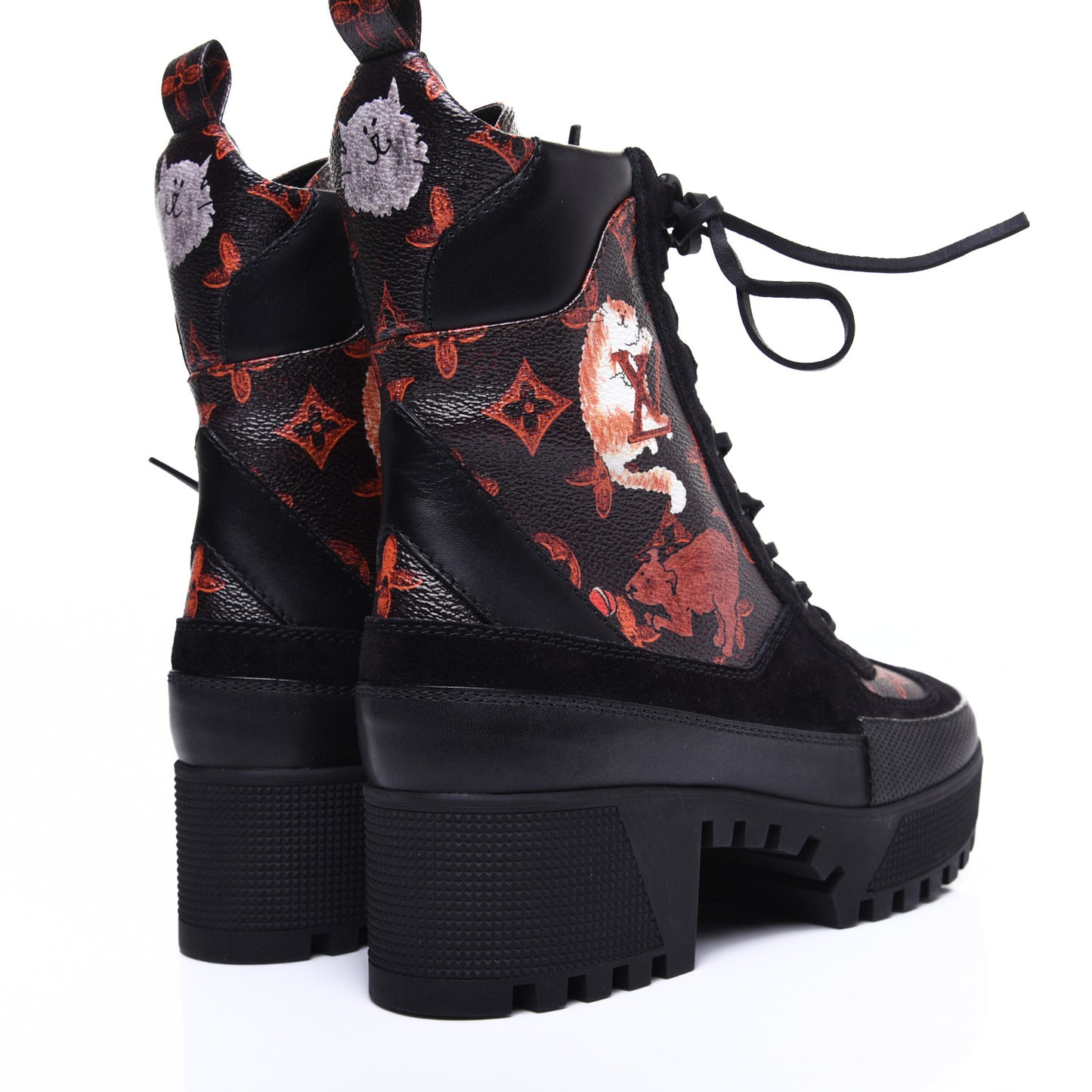 Suede Calfskin Catogram Laureate Platform Desert Boots 37 Black Marron
