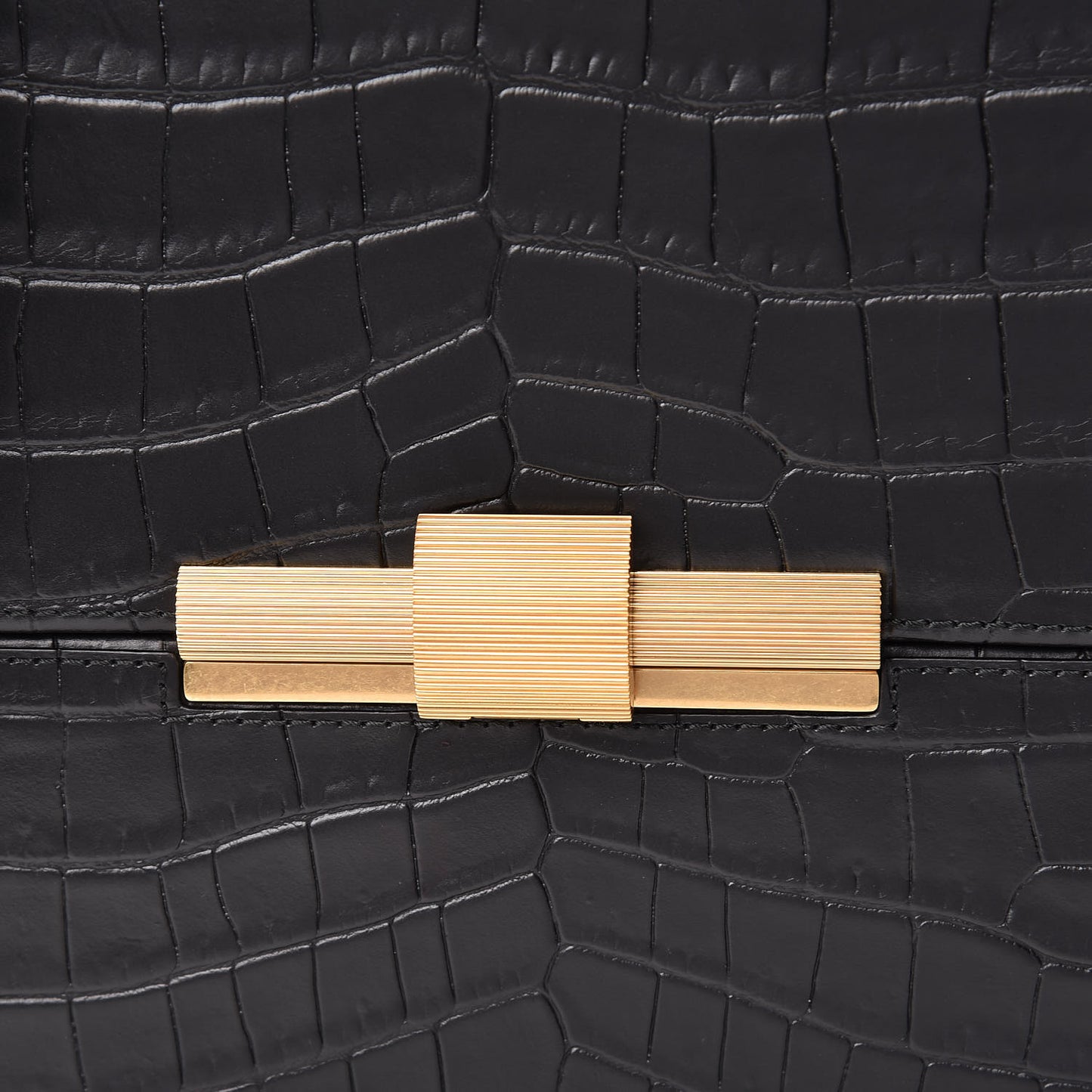 Calfskin Crocodile Embossed Daisey Box Clutch Black