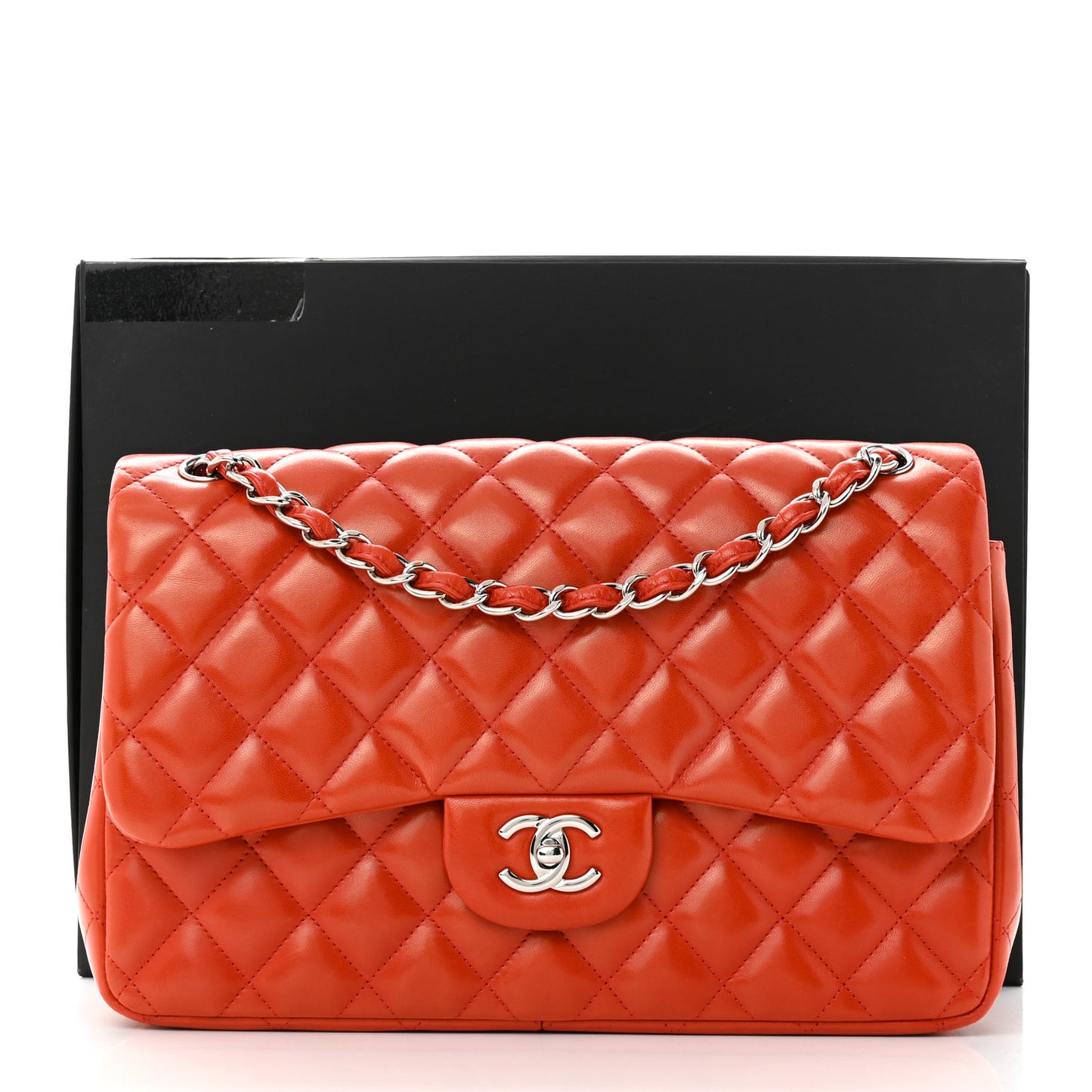 Lambskin Quilted Jumbo Double Flap Red