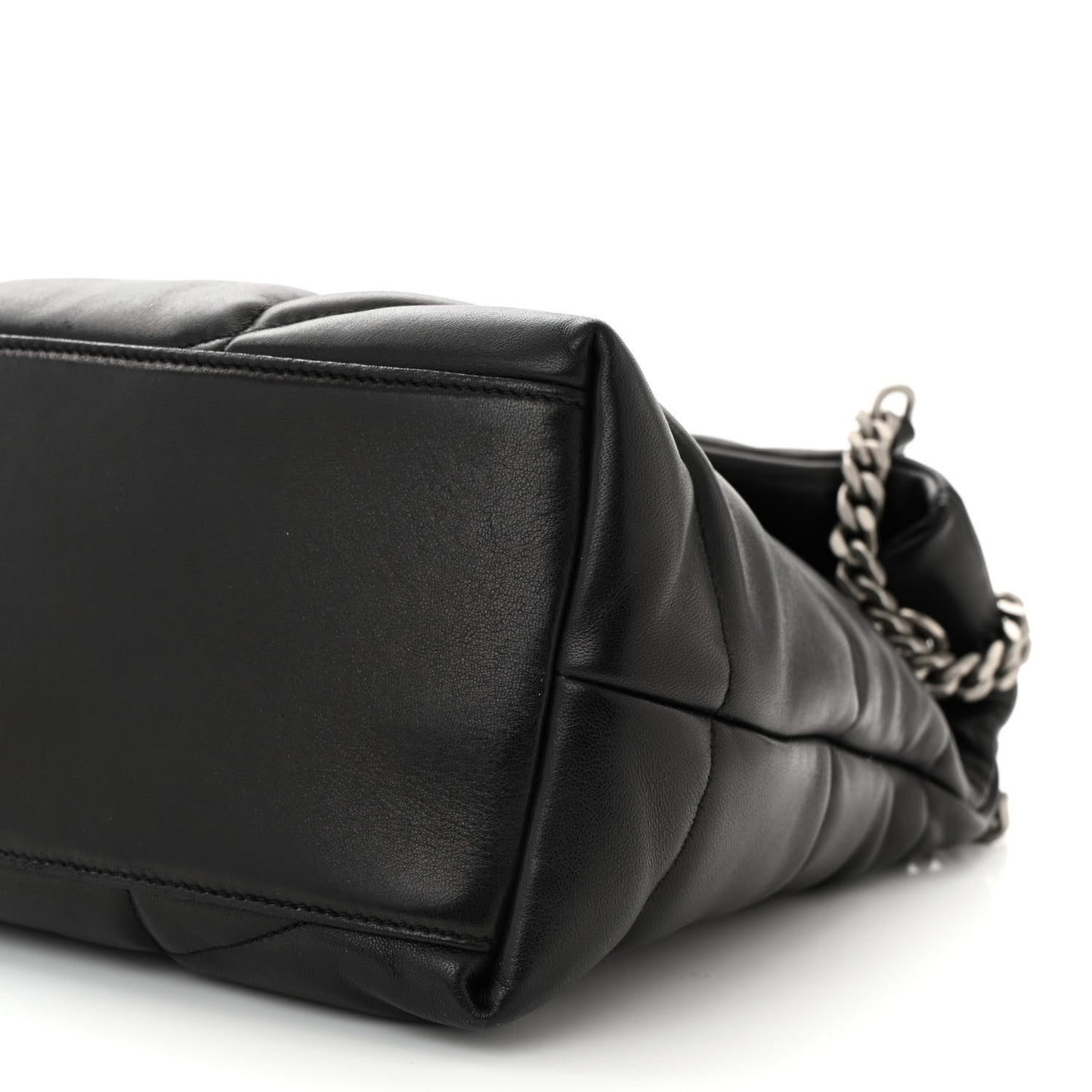 Lambskin Quilted Medium Loulou Puffer Monogram Chain Satchel Black