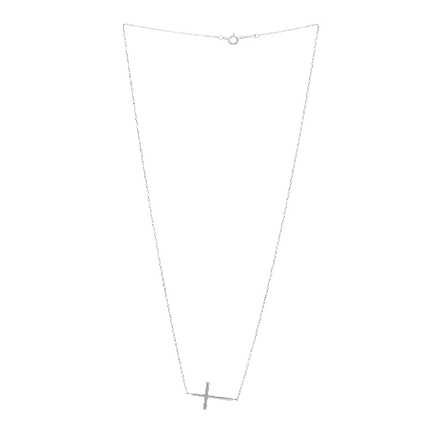 Tiffany Sterling Silver Paloma Picasso Hammered Sideways Cross Pendant Necklace 2 of 3