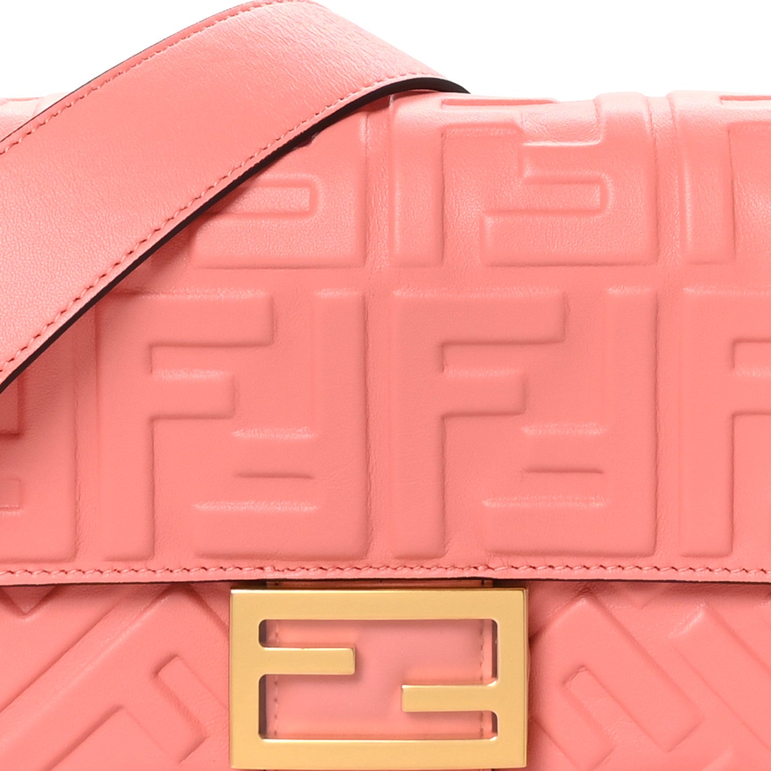 Fendi Nappa FF 1974 Embossed Baguette Rosa Pesca 8 of 10