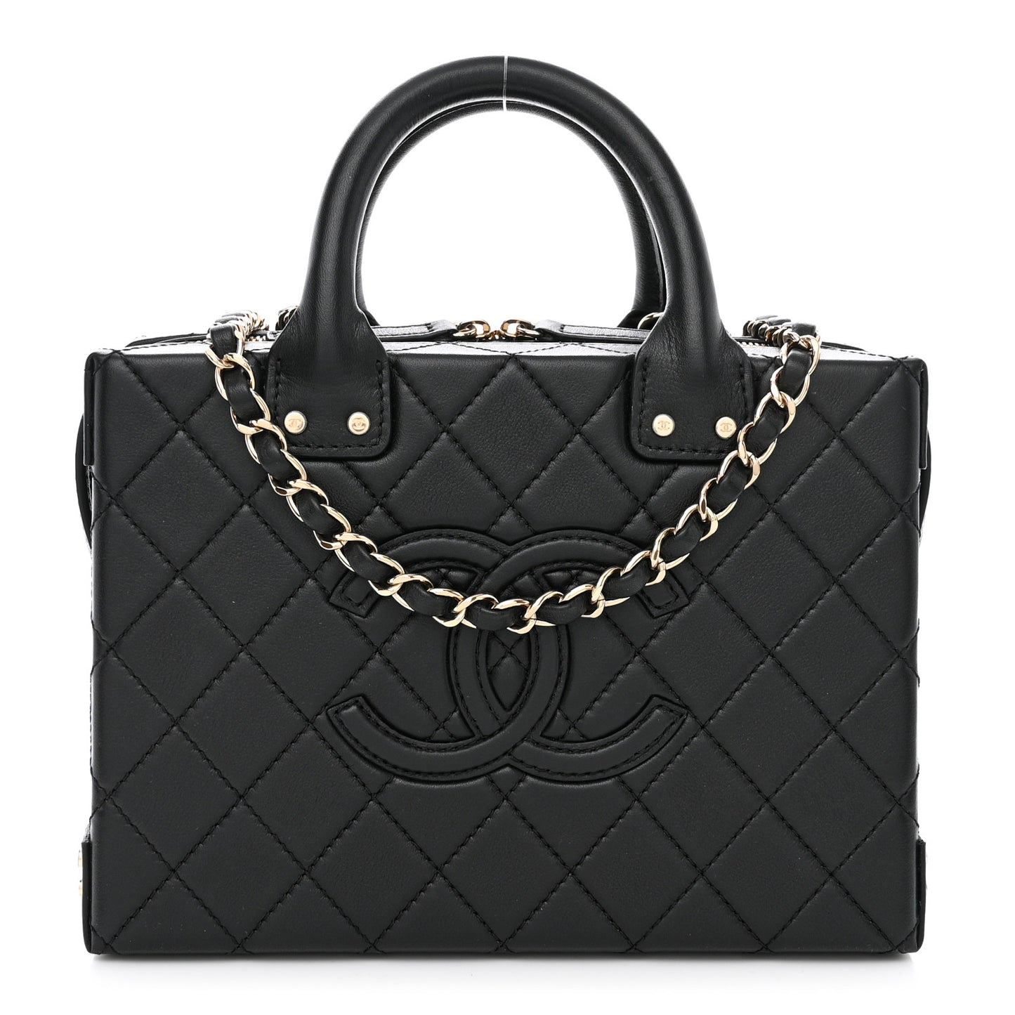 Calfskin Quilted Studded Square Vanity Case Black