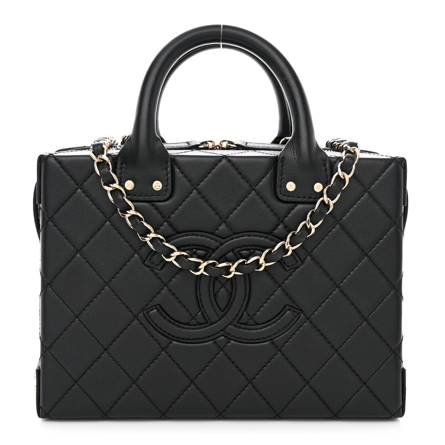 Chanel Calfskin Quilted Studded Square Vanity Case Black 1 of 10