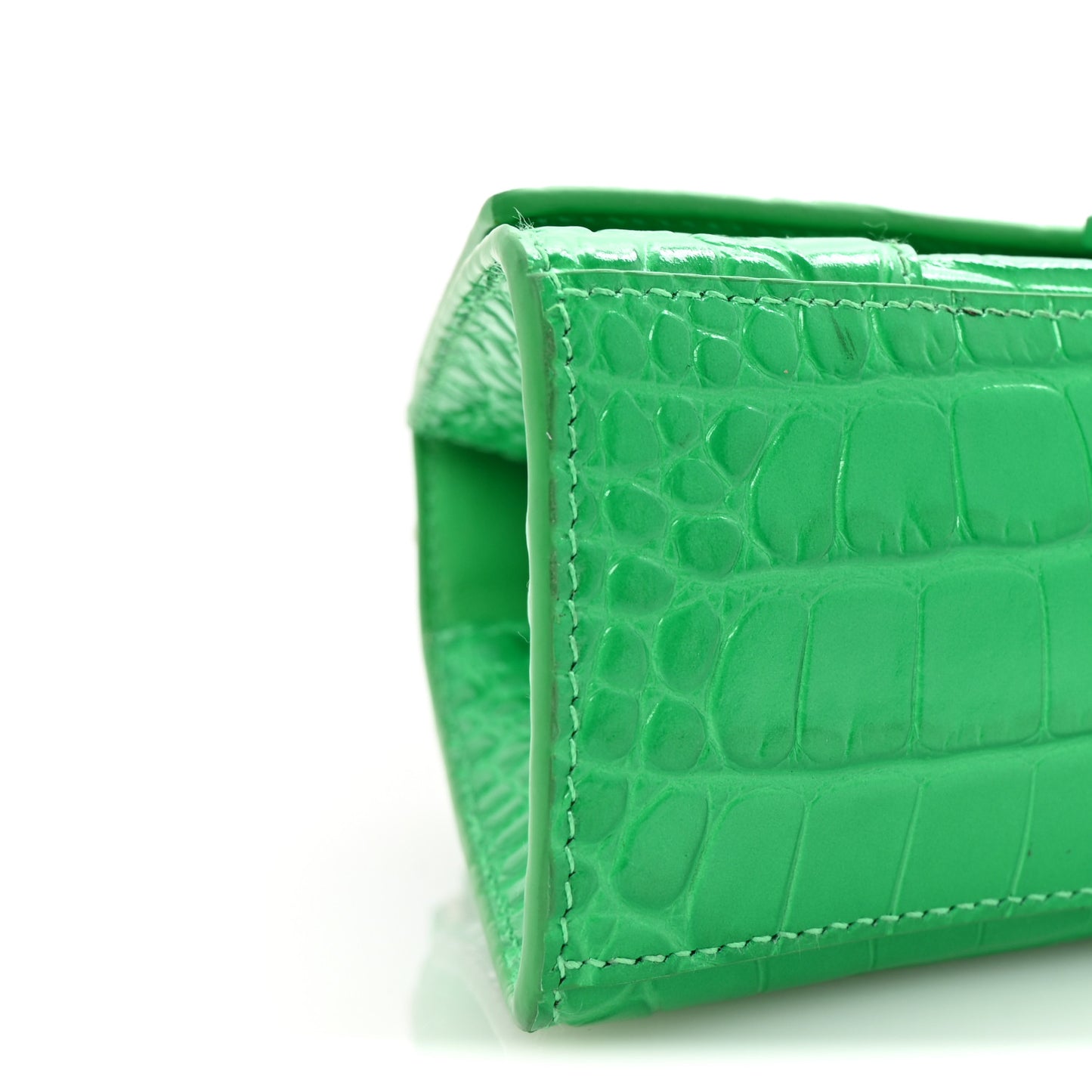 Shiny Calfskin Tonal B Crocodile Embossed Hourglass Top Handle Bag XS Vivid Green