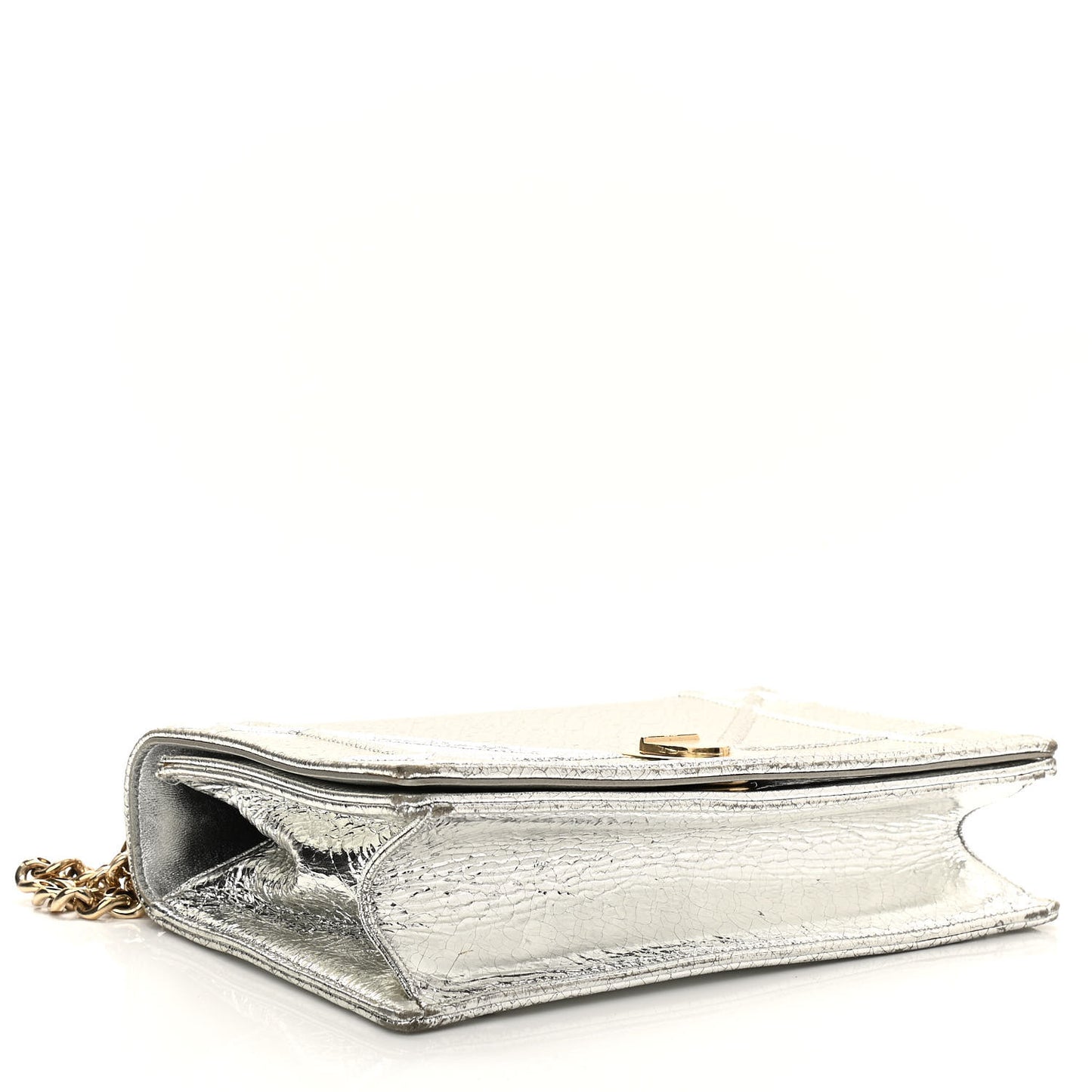 Metallic Ceramic Effect Deerskin Medium Diorama Flap Bag Silver