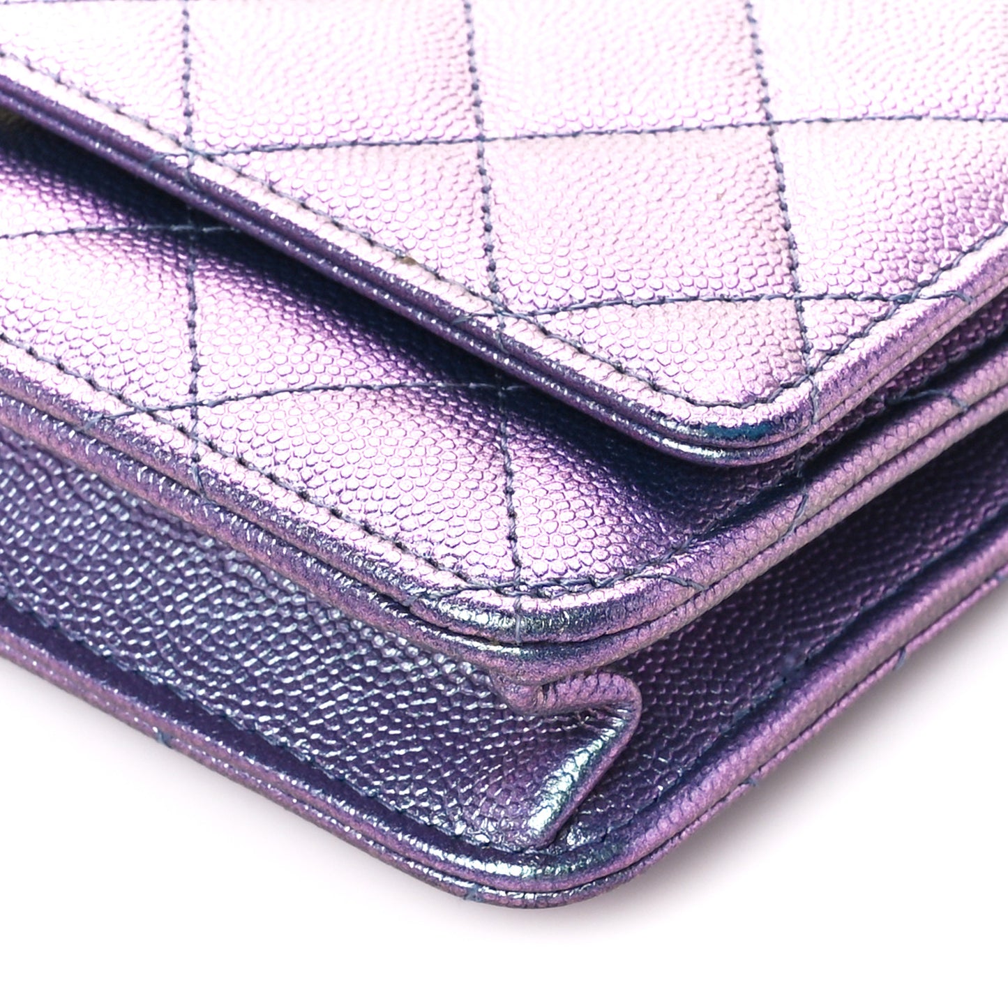 Iridescent Caviar Quilted Wallet on Chain WOC Dark Blue