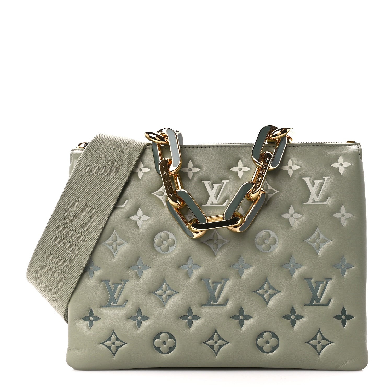 Louis Vuitton Lambskin Embossed Monogram Coussin PM Degrade Sage