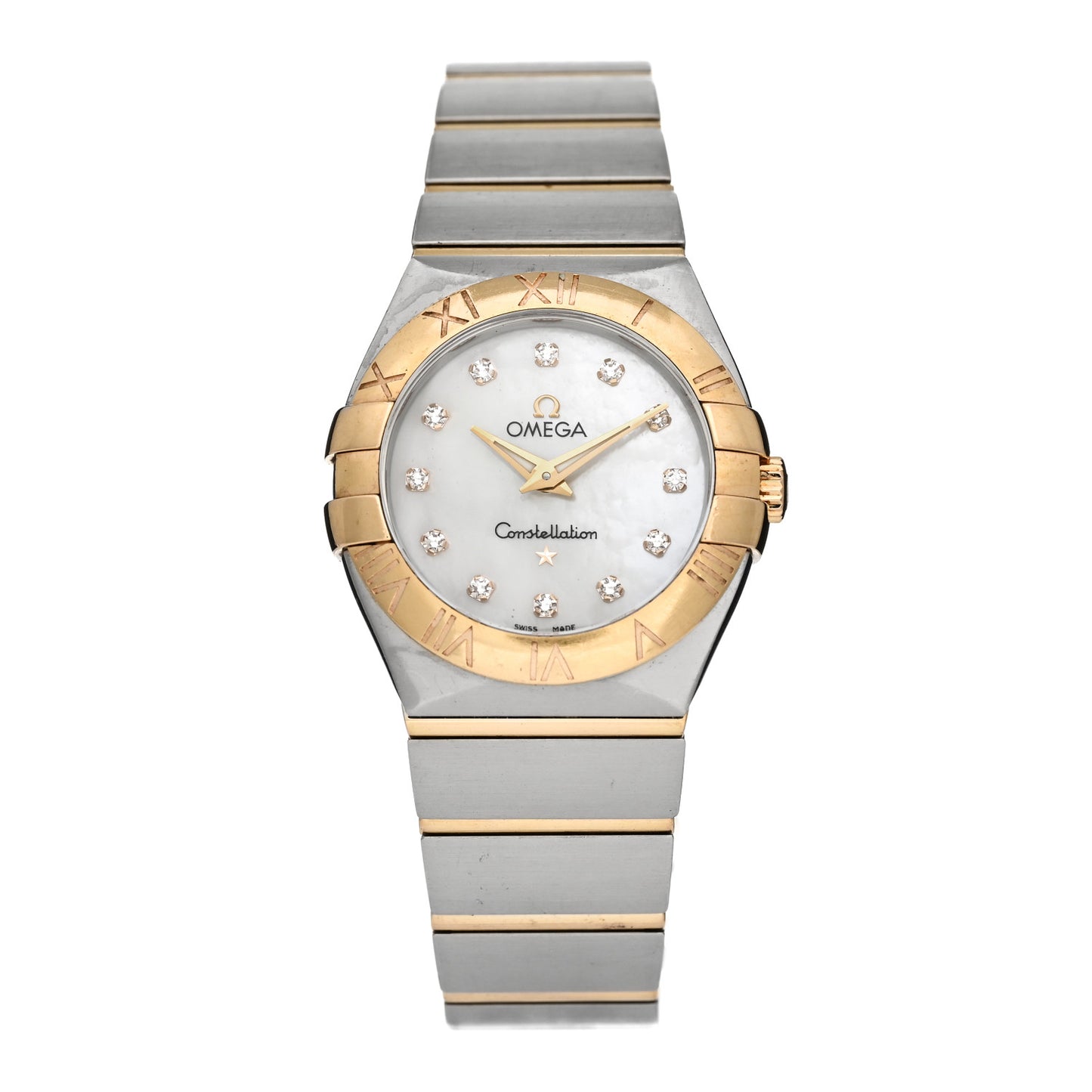 Stainless Steel 18K Yellow Gold Diamond Mother of Pearl 28mm Constellation Quartz Watch 131.20.28.60.55.002