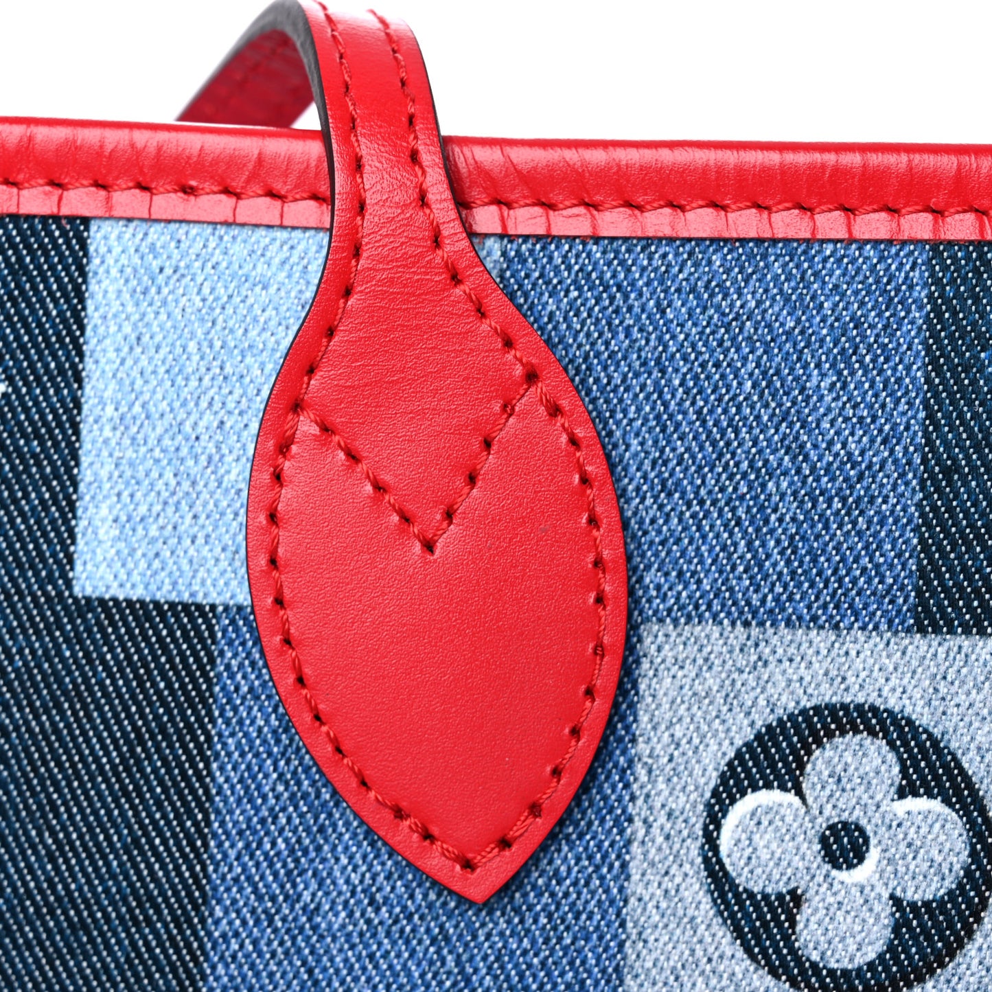 Denim Damier Monogram Patchwork Neverfull Blue Rouge