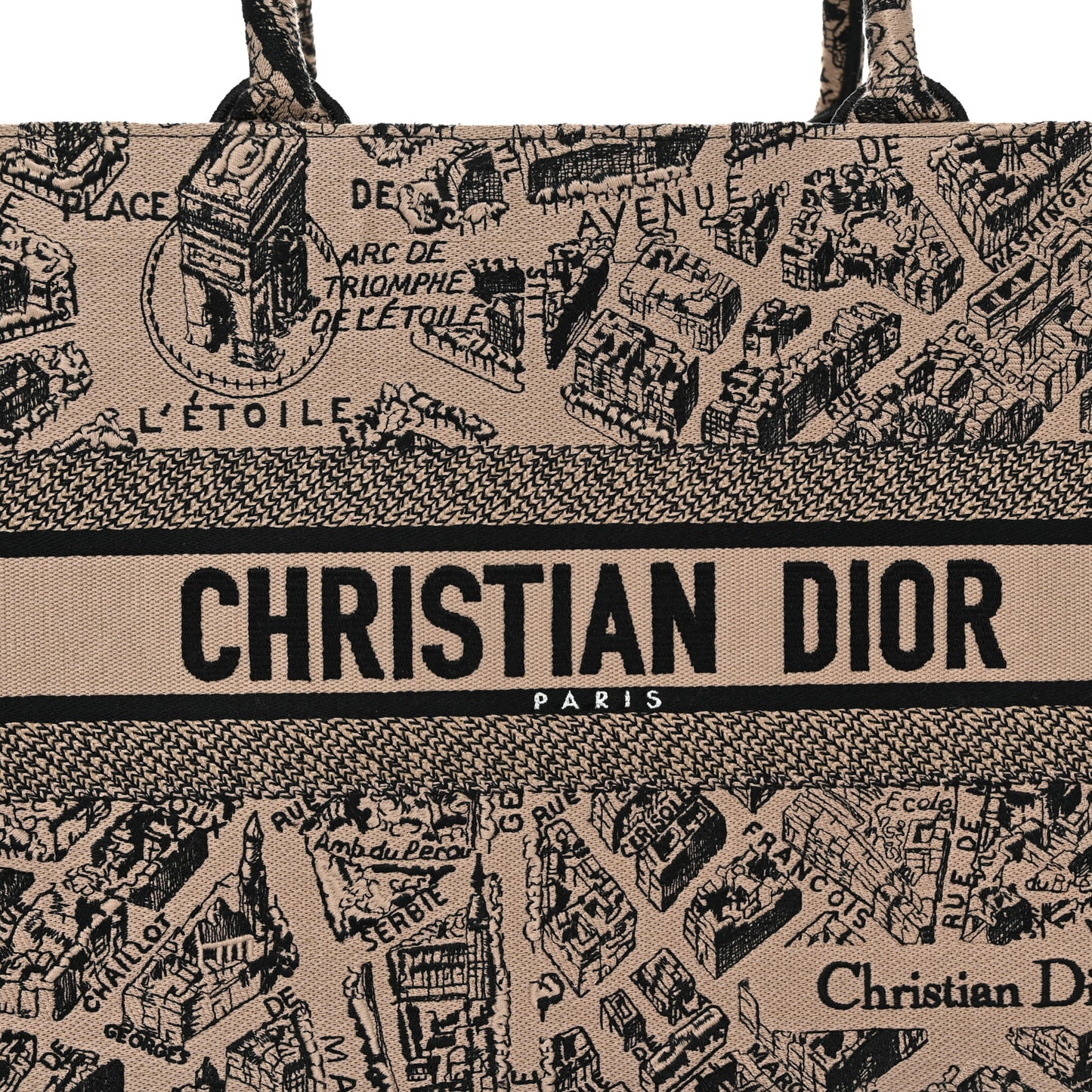 Canvas Embroidered Medium Plan De Paris Book Tote Beige Multi