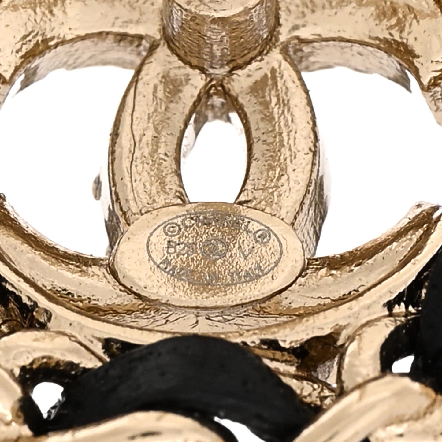 Crystal Lambskin Chain CC Stud Earrings Black Gold