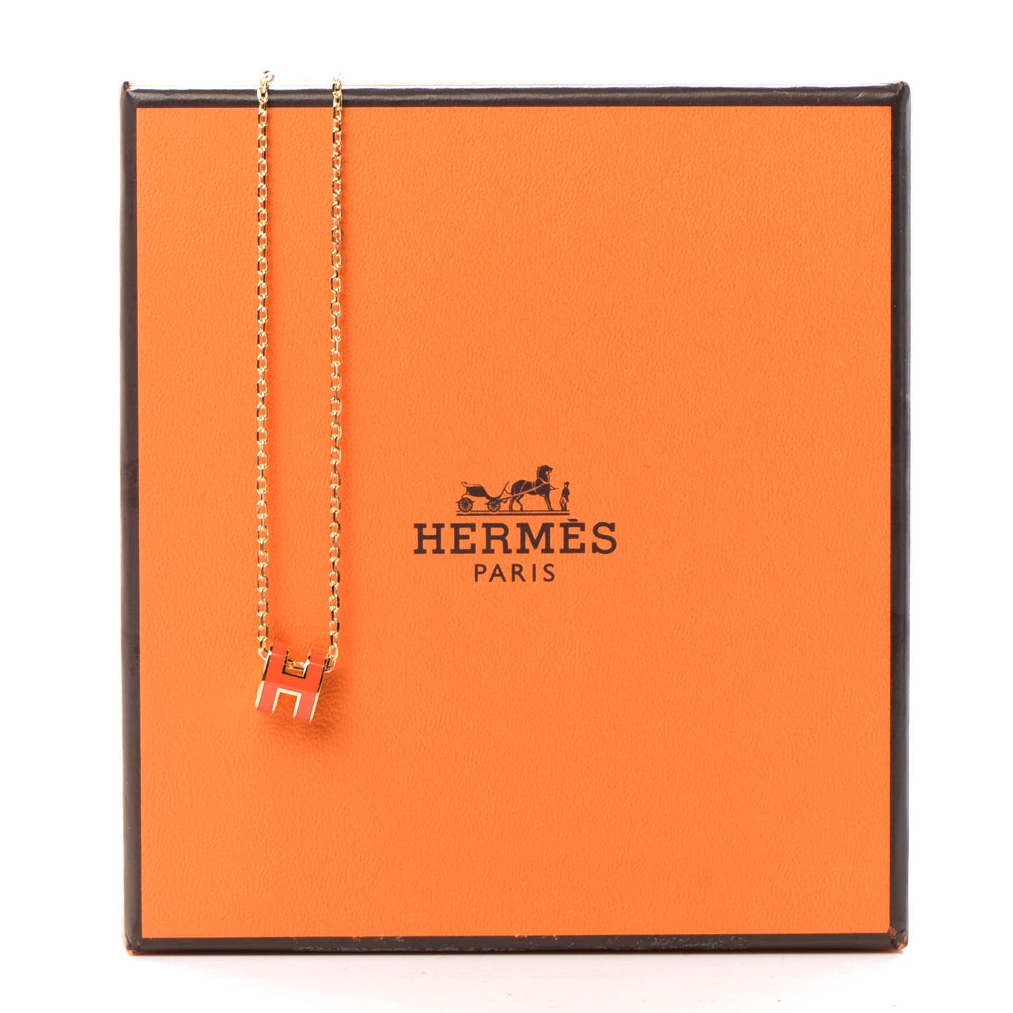 Lacquered Gold Mini Pop H Pendant Necklace Orange