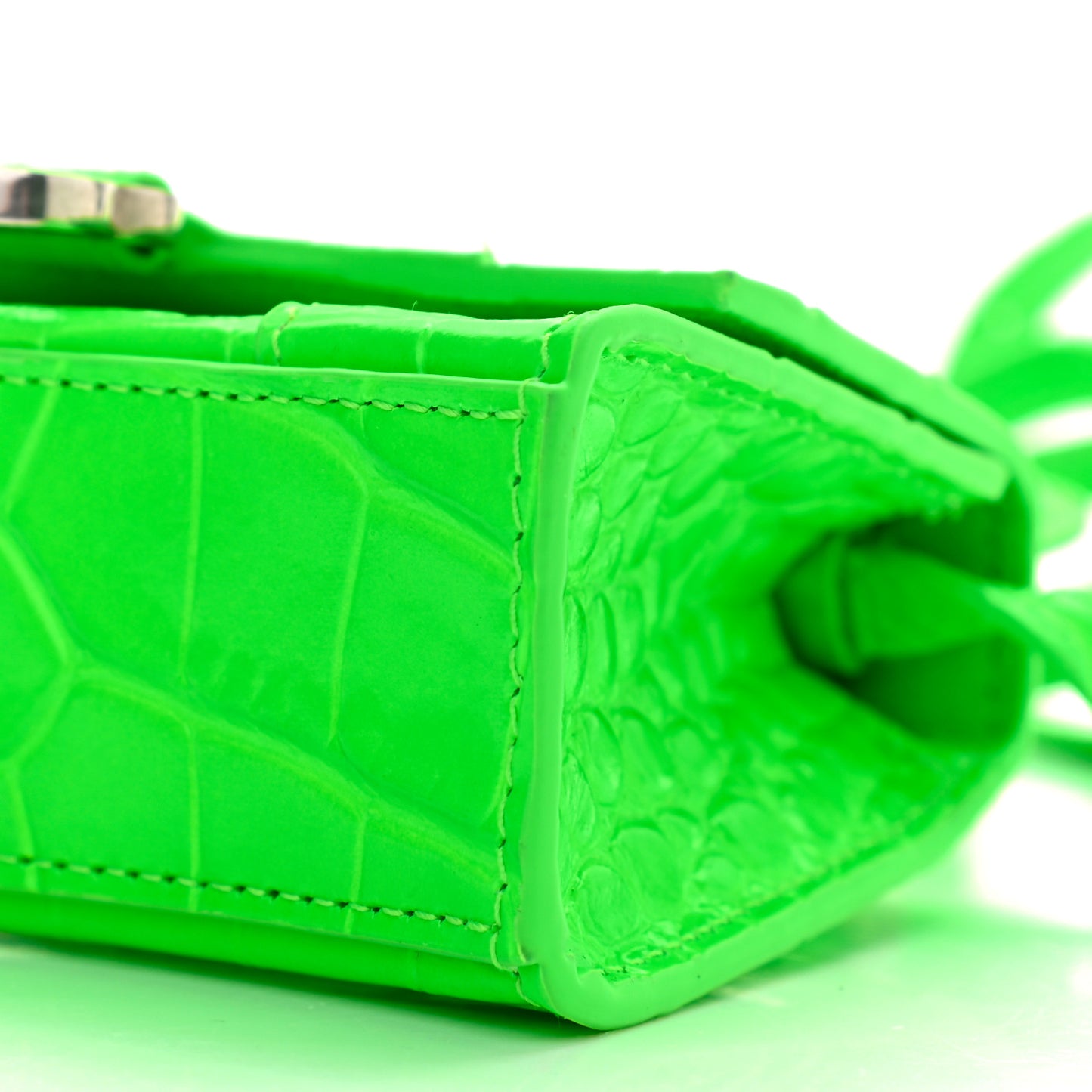 Shiny Calfskin Crocodile Embossed Hourglass Top Handle Bag Mini Fluo Green