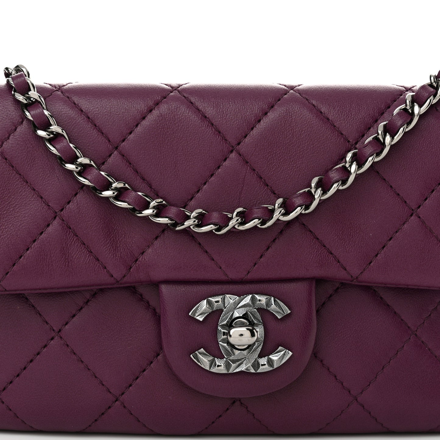 Lambskin Quilted Mini Mineral Nights Flap Crossbody Bag Purple