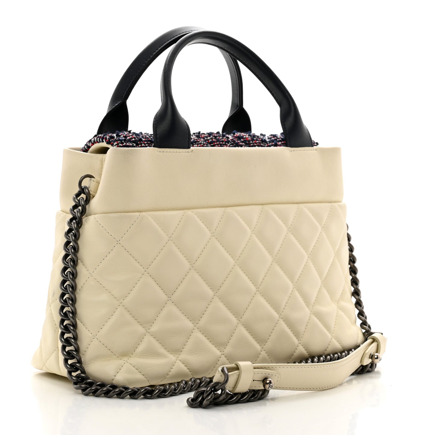 Calfskin Tweed Quilted Small Tote White Multicolor