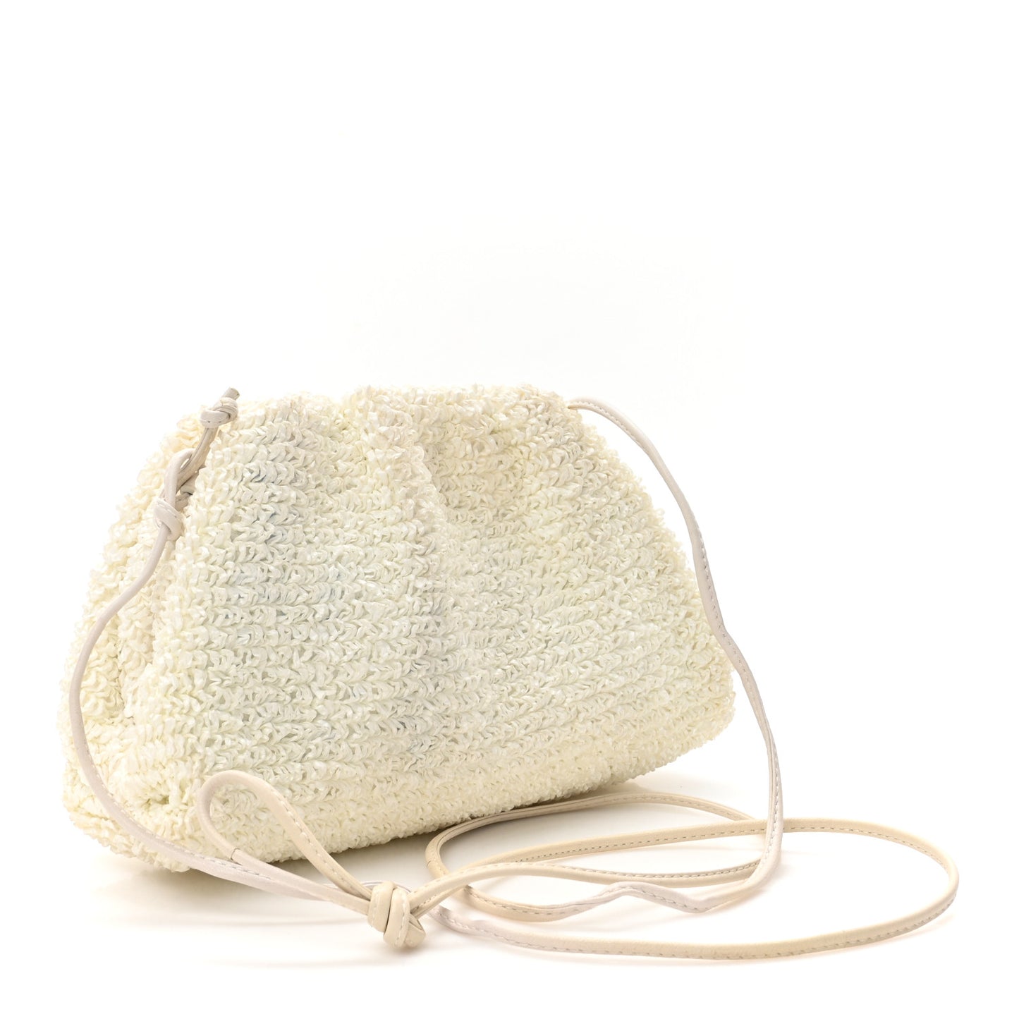 BOTTEGA VENETA Boucle Curly Raffia The Mini Pouch White Chalk