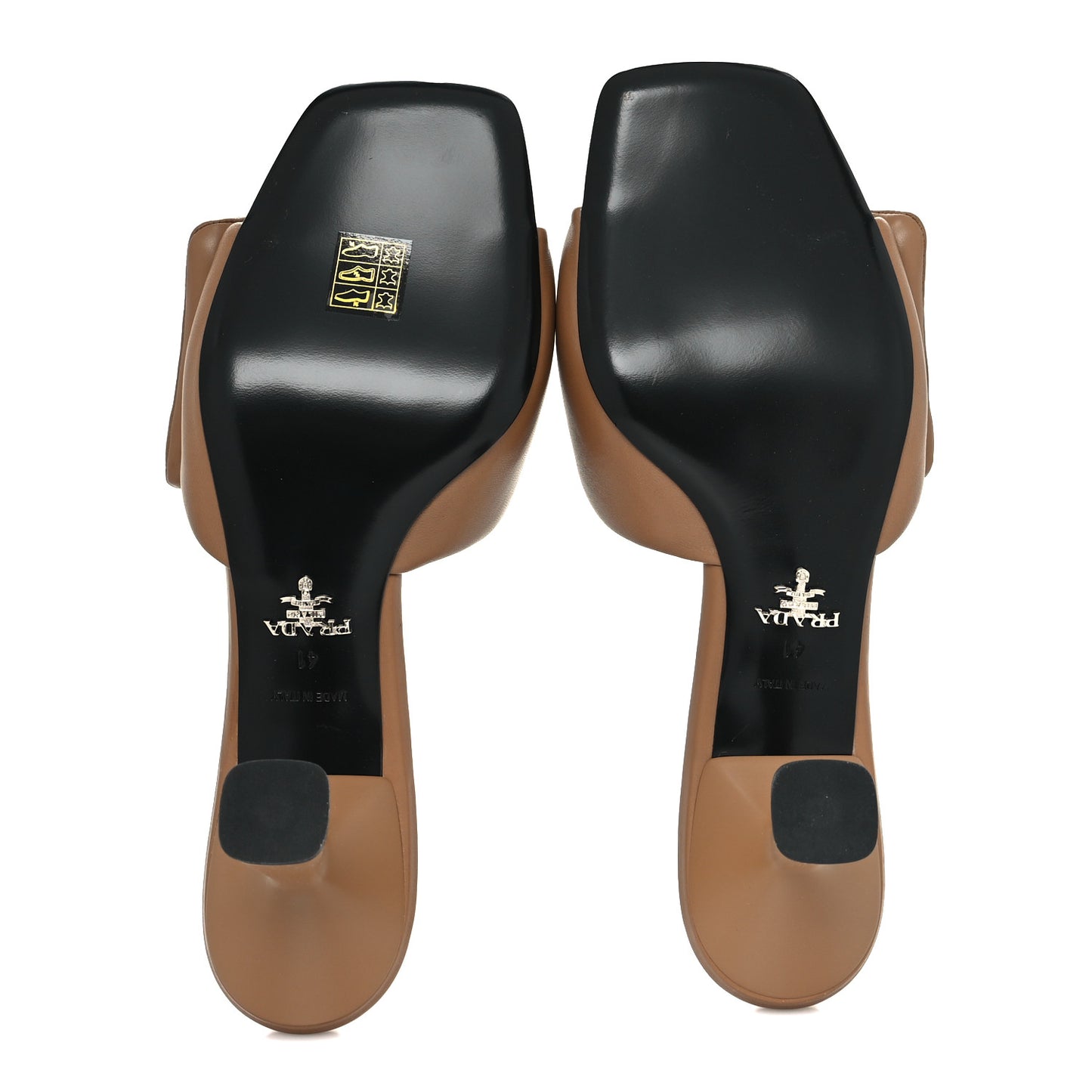 Nappa Soft Padded Metal Triangle Logo 65mm Slide Sandals 41 Caramel