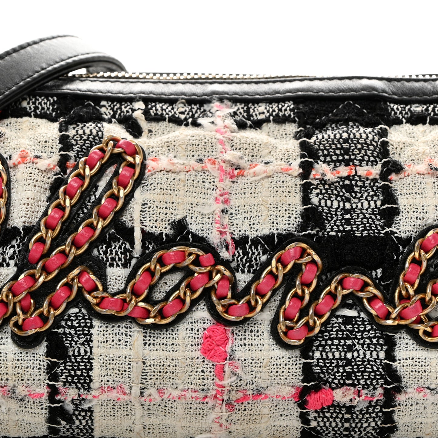 Tweed Calfskin Signe Bowling Bag White Black