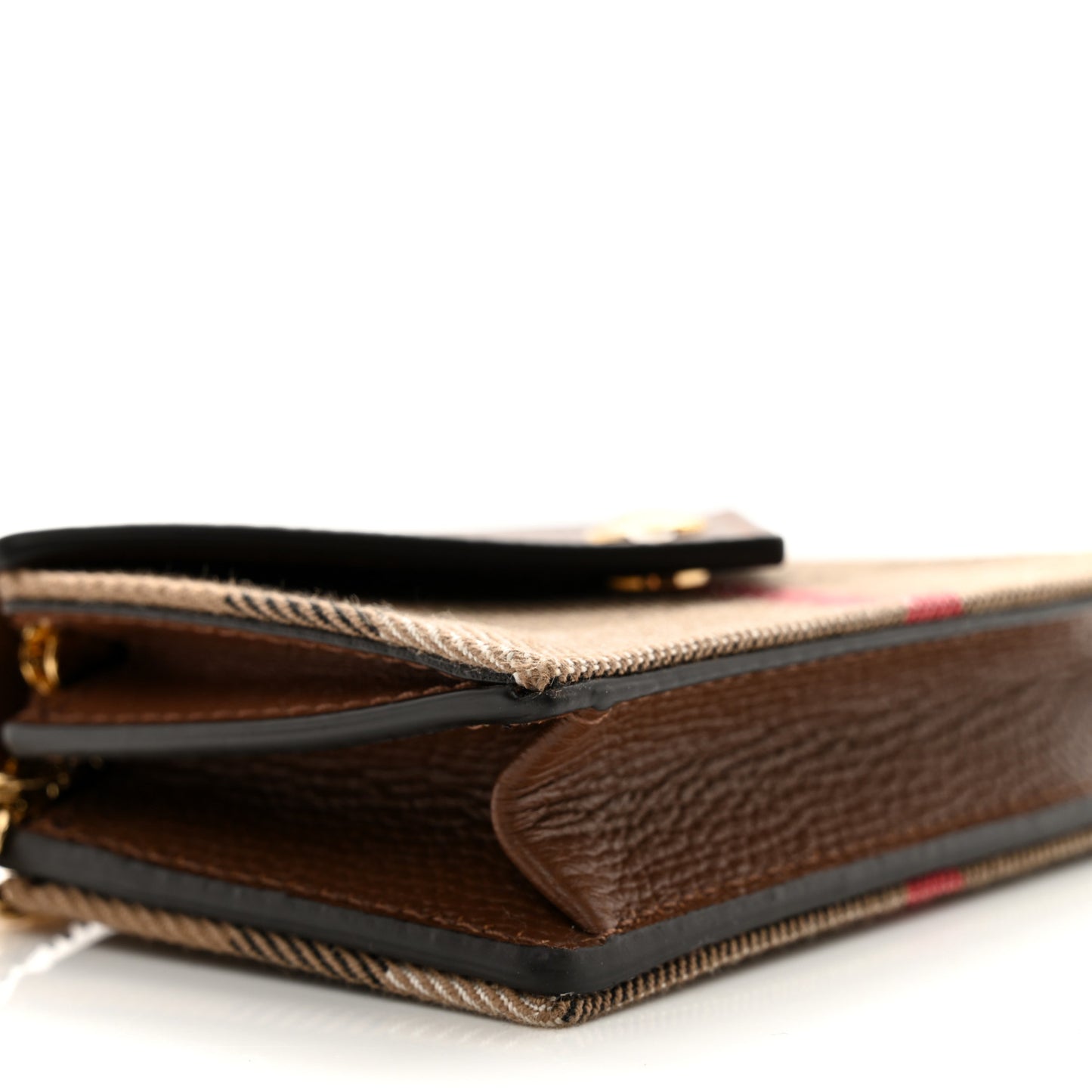 Grainy Calfskin Vintage Check Jade Card Case On Chain Tan