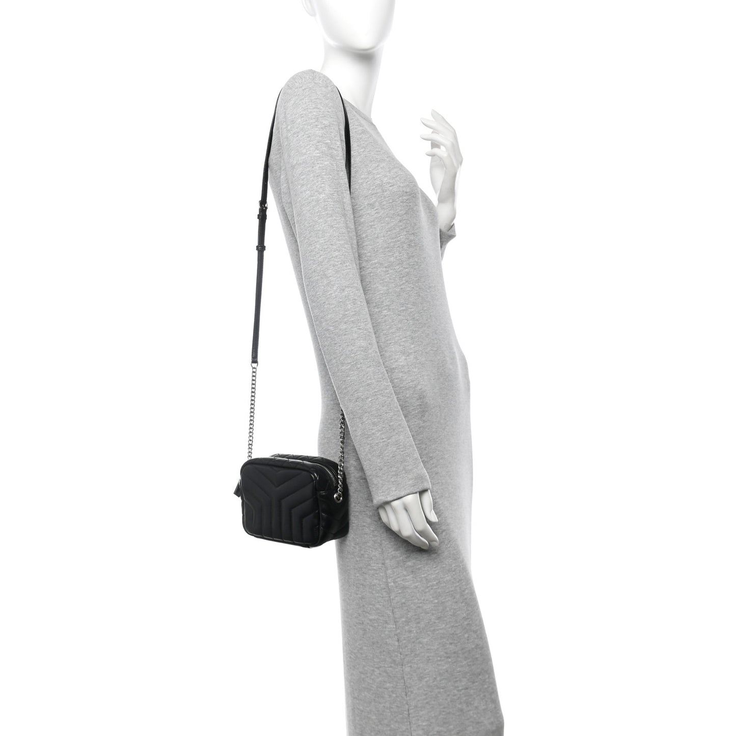 Calfskin Y Quilted Monogram Mini Loulou Bowling Bag Black