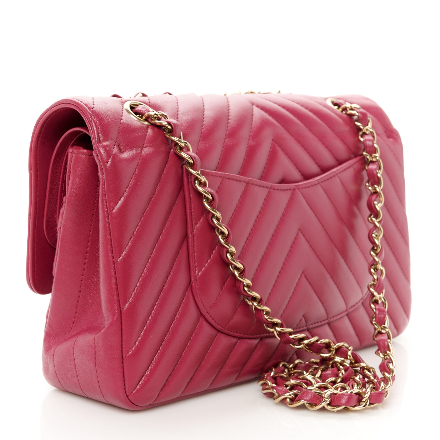 Lambskin Chevron Quilted Medium Double Flap Dark Pink