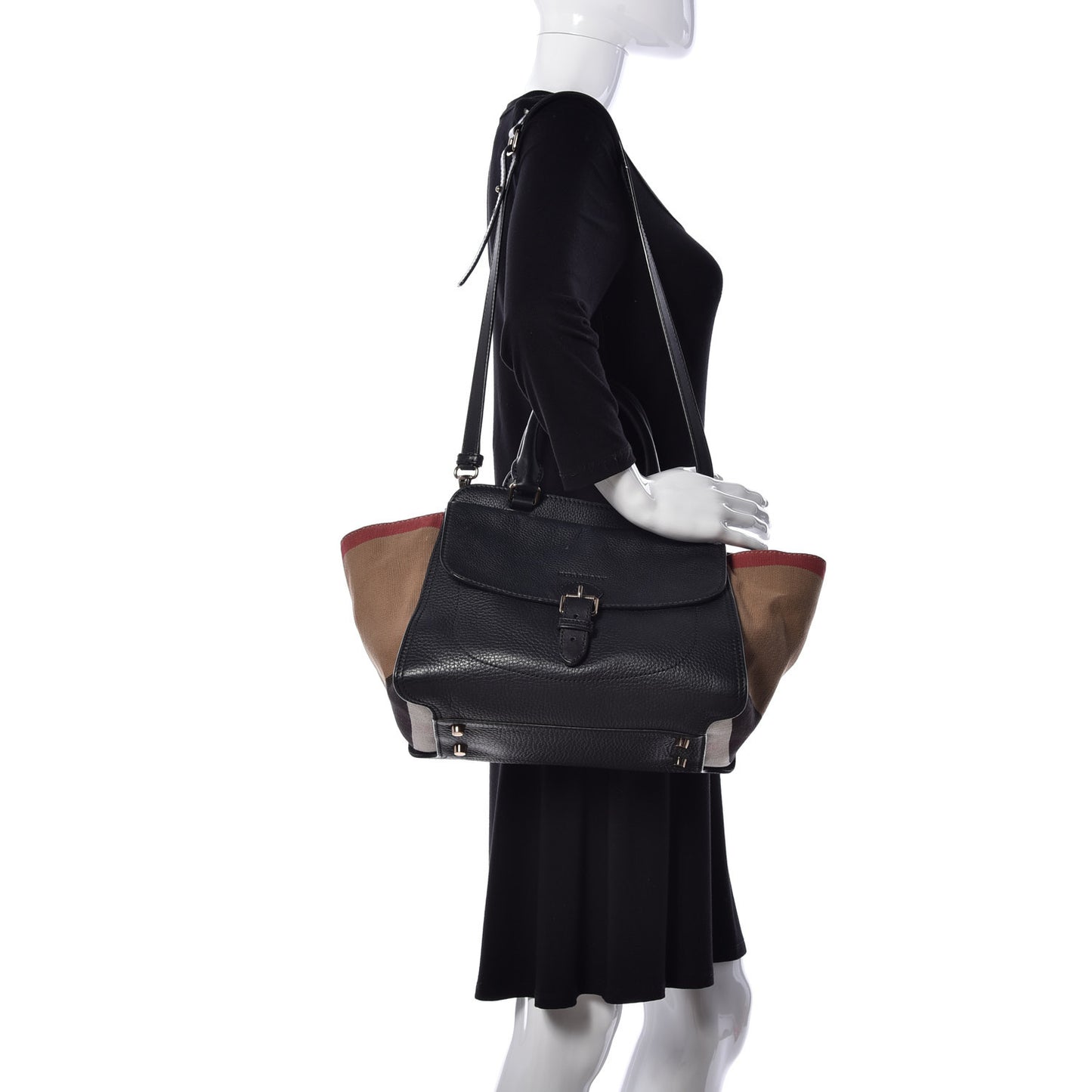Canvas Mega Check Grained Calfskin Medium Harcourt Satchel Black