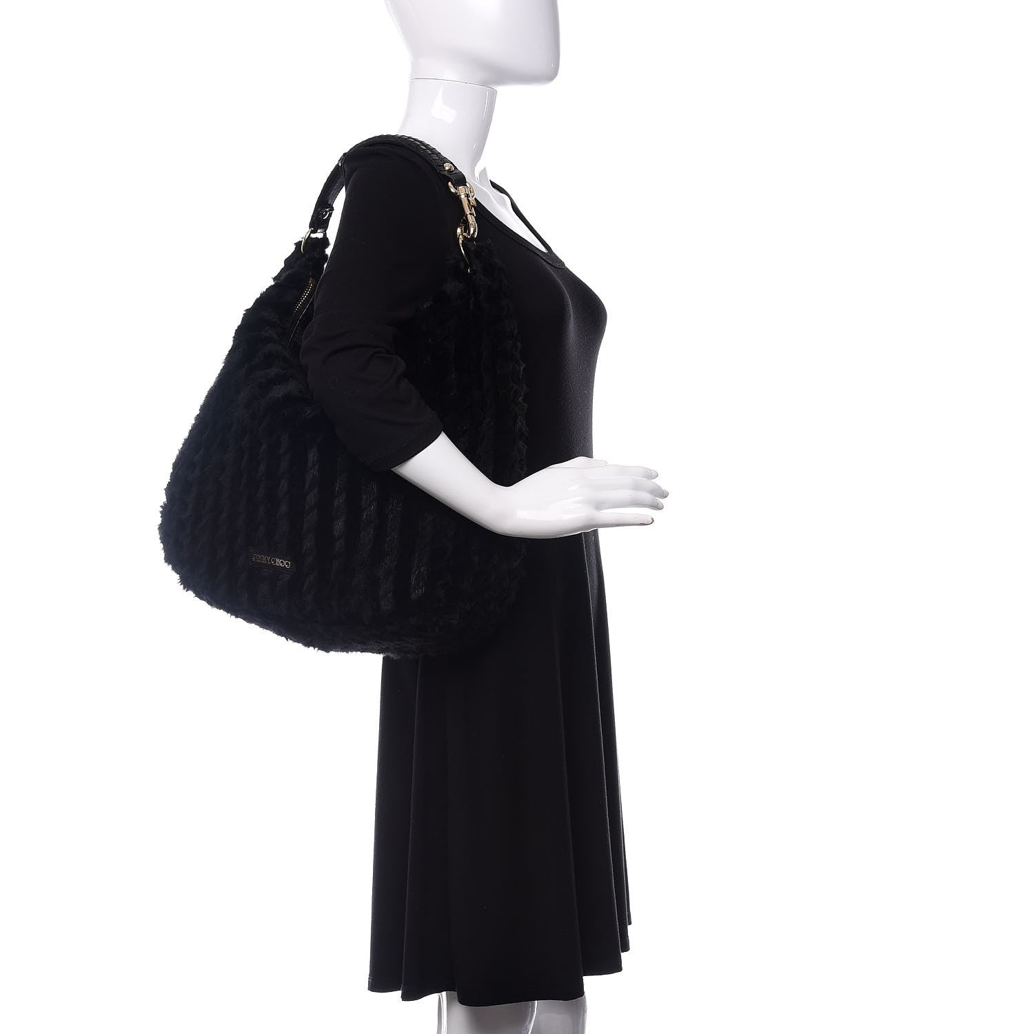 Jimmy Choo Rabbit Fur Solar Hobo Black 2 of 9