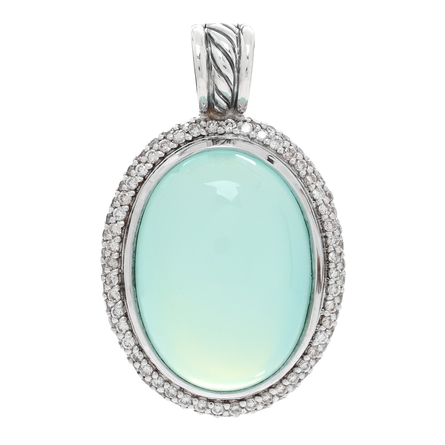 Sterling Silver Diamond Chalcedony Oval Enhancer Pendant