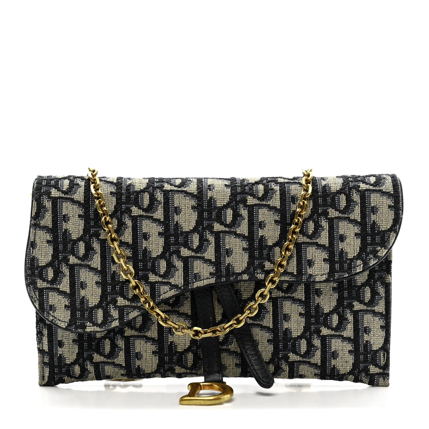 Christian Dior Oblique Saddle Chain Long Wallet Blue 1867117