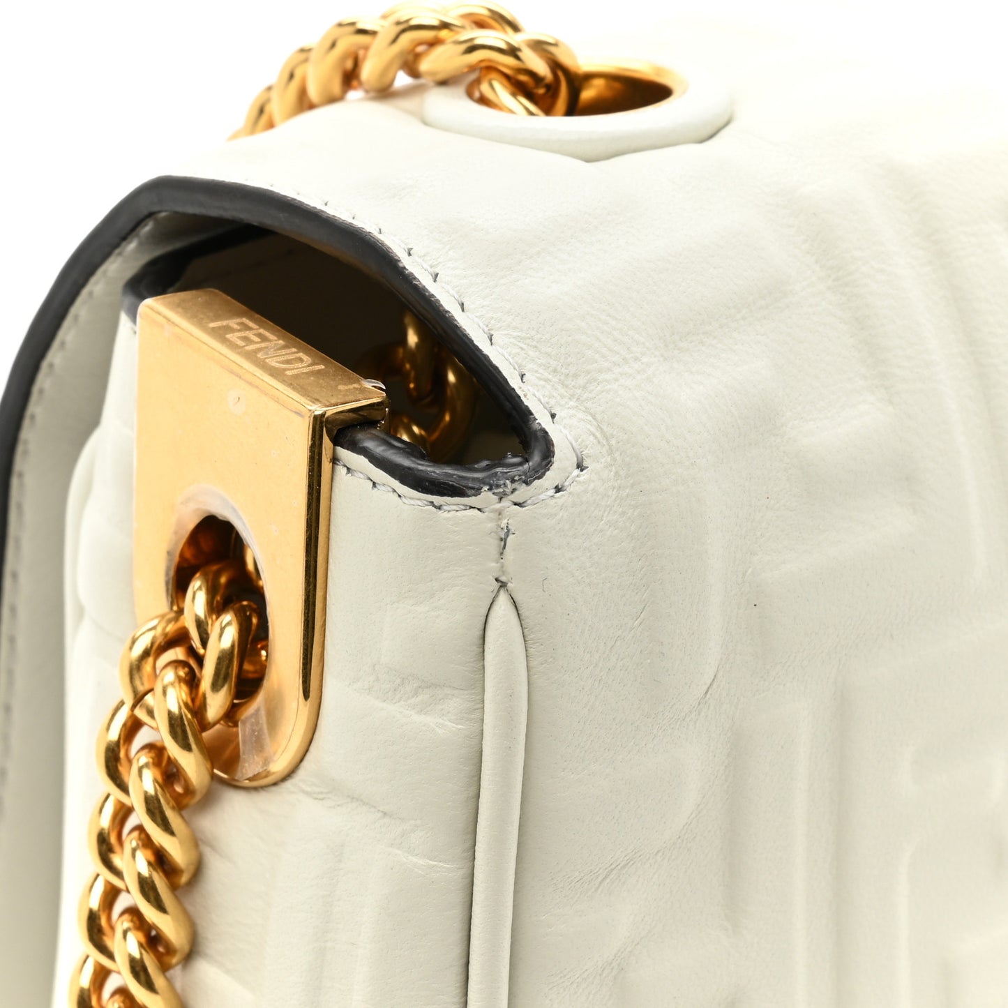 Nappa Small FF Embossed Large Chain Baguette White
