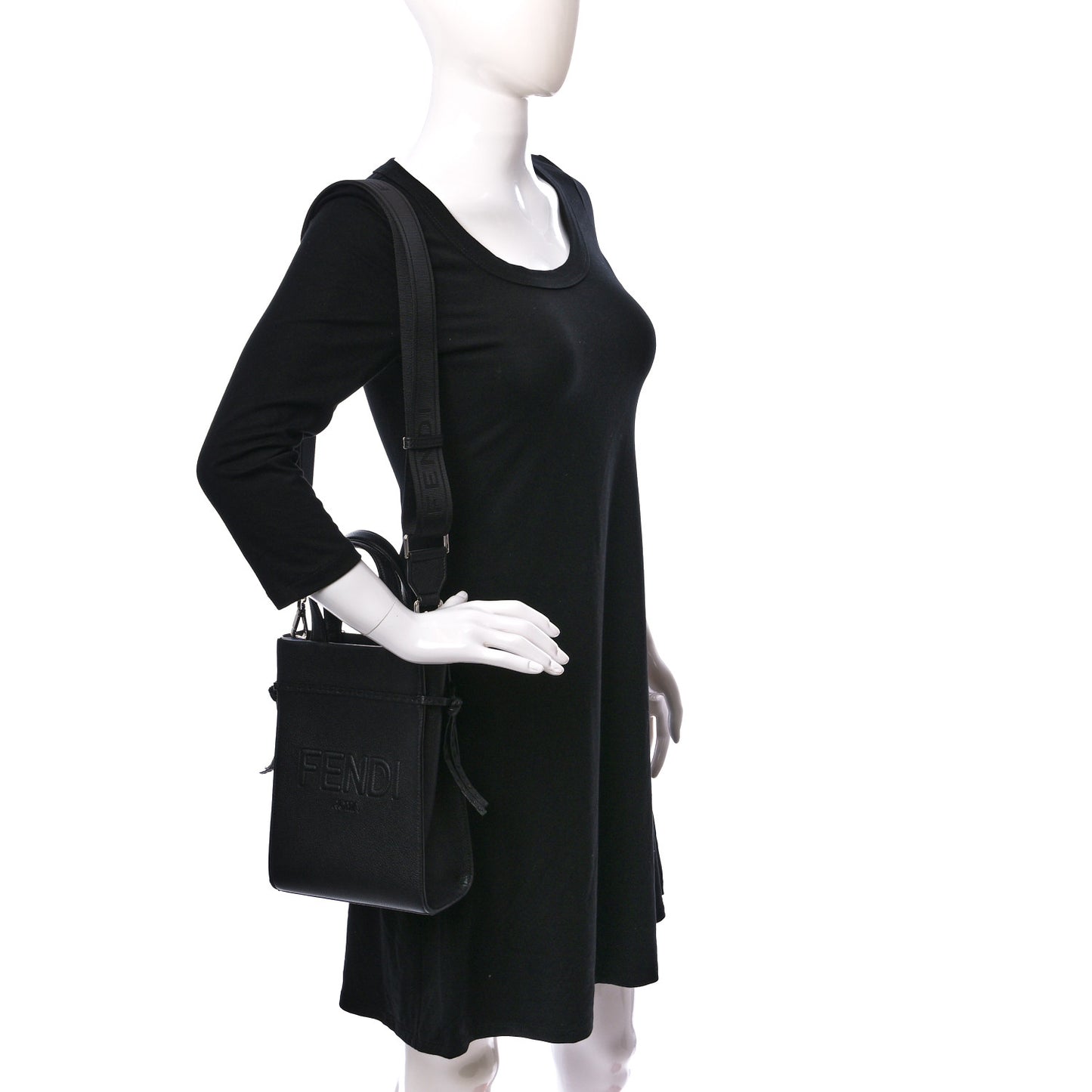 Vitello Cher Logo Embossed Mini Go To Shopper Tote Black