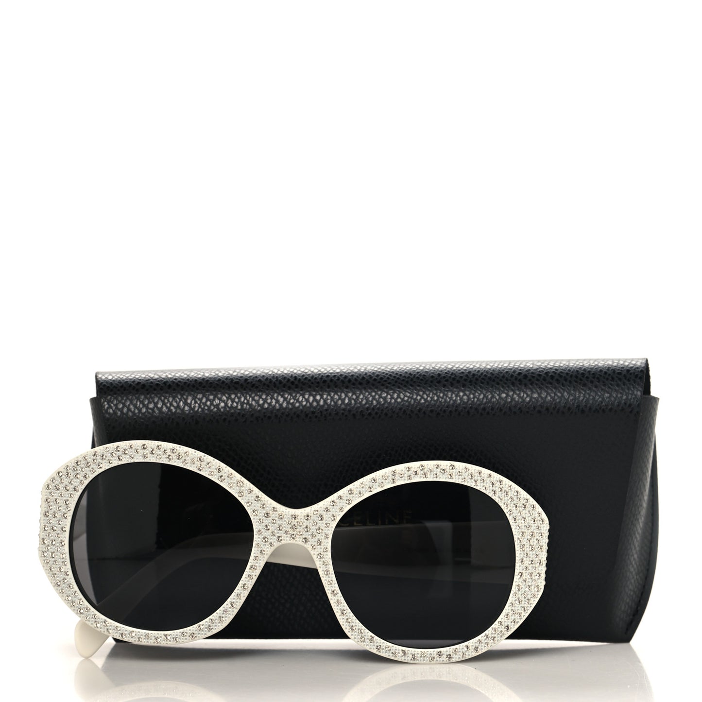 Acetate Crystal Studded Bold 3 Dots Round Sunglasses CL4240IS Ivory Smoke