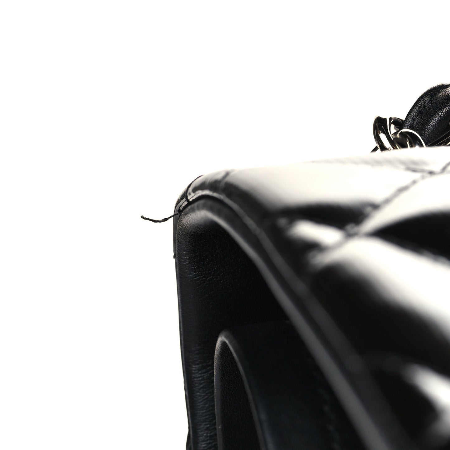 Striated Patent Quilted Jumbo Double Flap Black