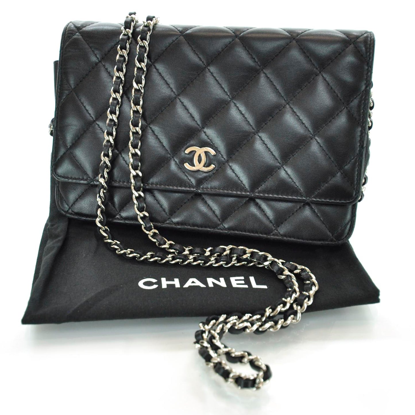 Lambskin Quilted Wallet On Chain WOC Black
