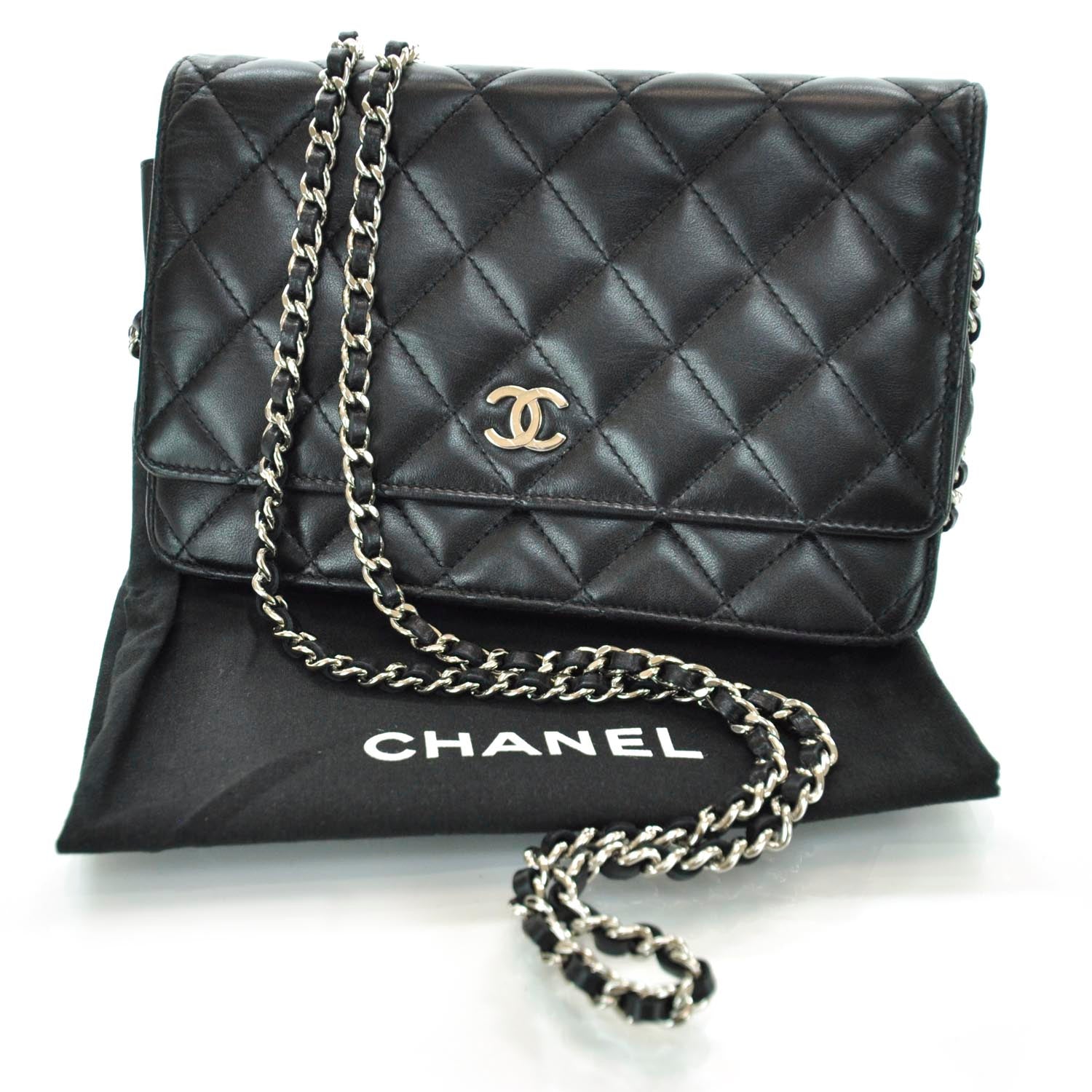 Chanel Lambskin Quilted Wallet On Chain WOC Black 12 of 12