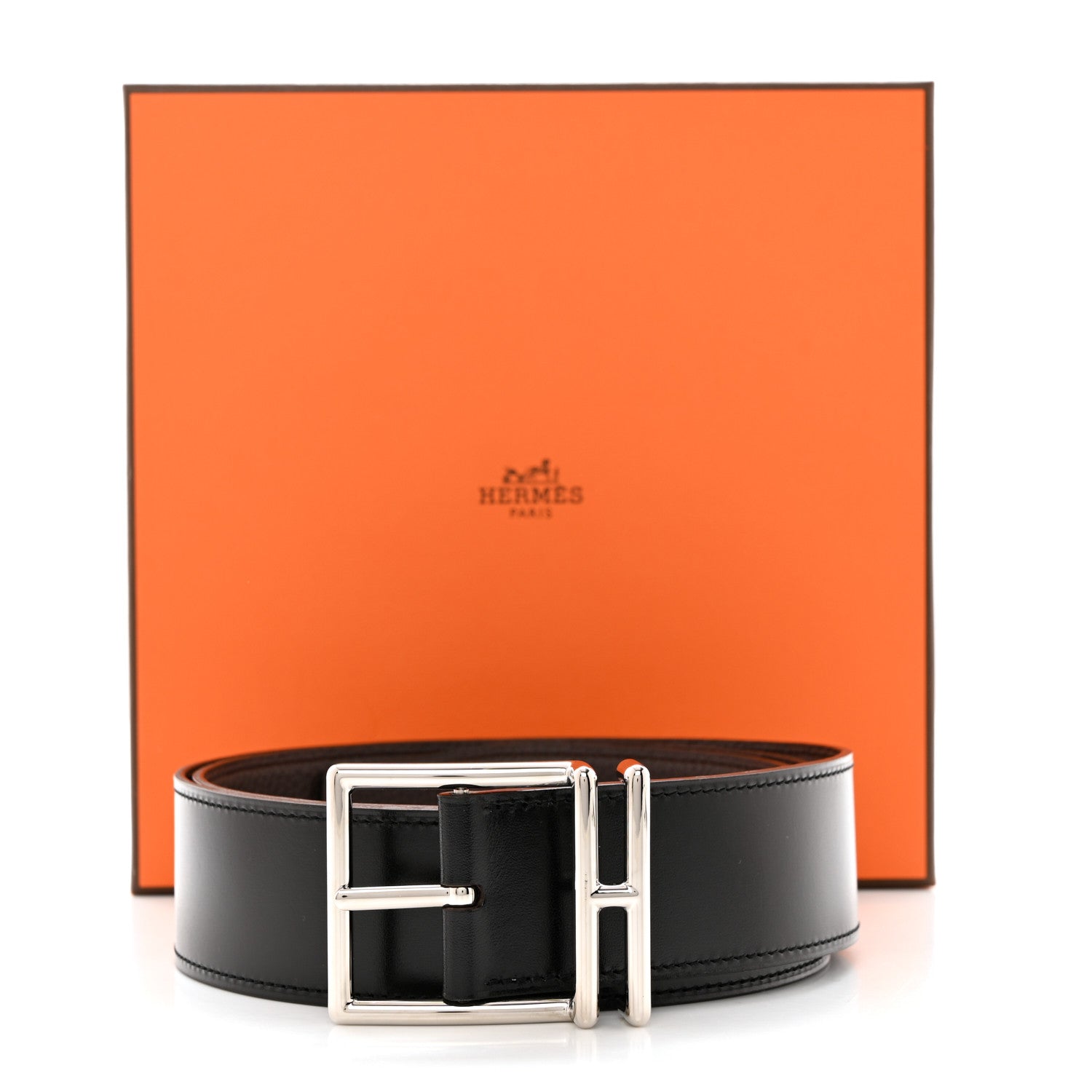Hermes Box Togo Nathan 40 Belt 90 36 Black Chocolate 6 of 6