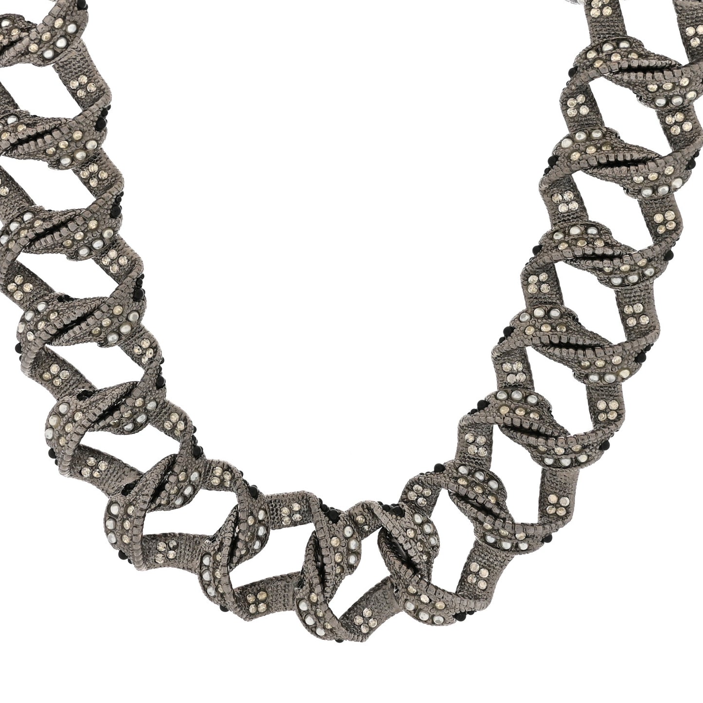 Ruthenium Crystal Pearl Chain Choker Necklace