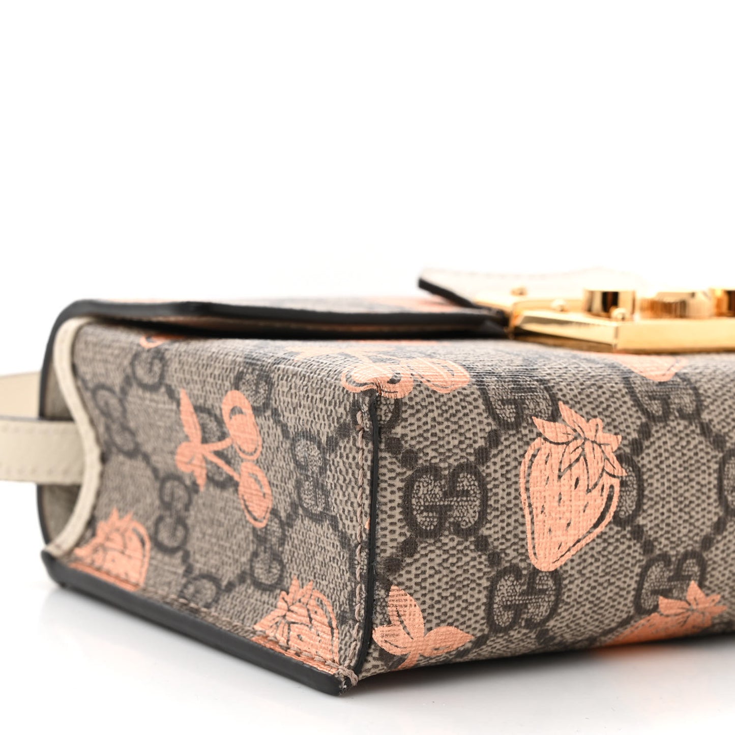 GG Supreme Monogram Berry Textured Dollar Calfskin Mini Padlock Top Handle Shoulder Bag Beige Ebony Light Copper Mystic White