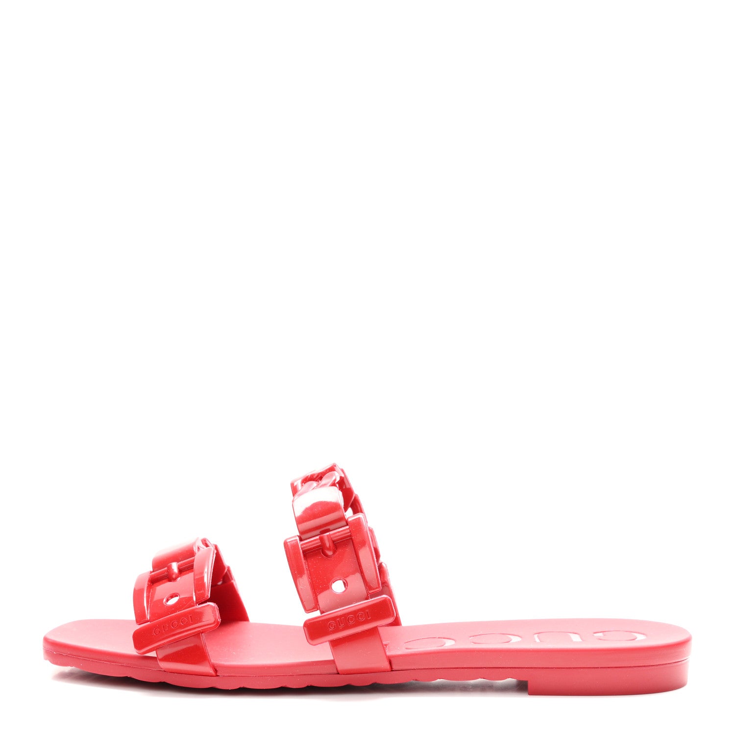 Gucci Rubber Womens Slide Sandals 36 Hibiscus Red 1902926
