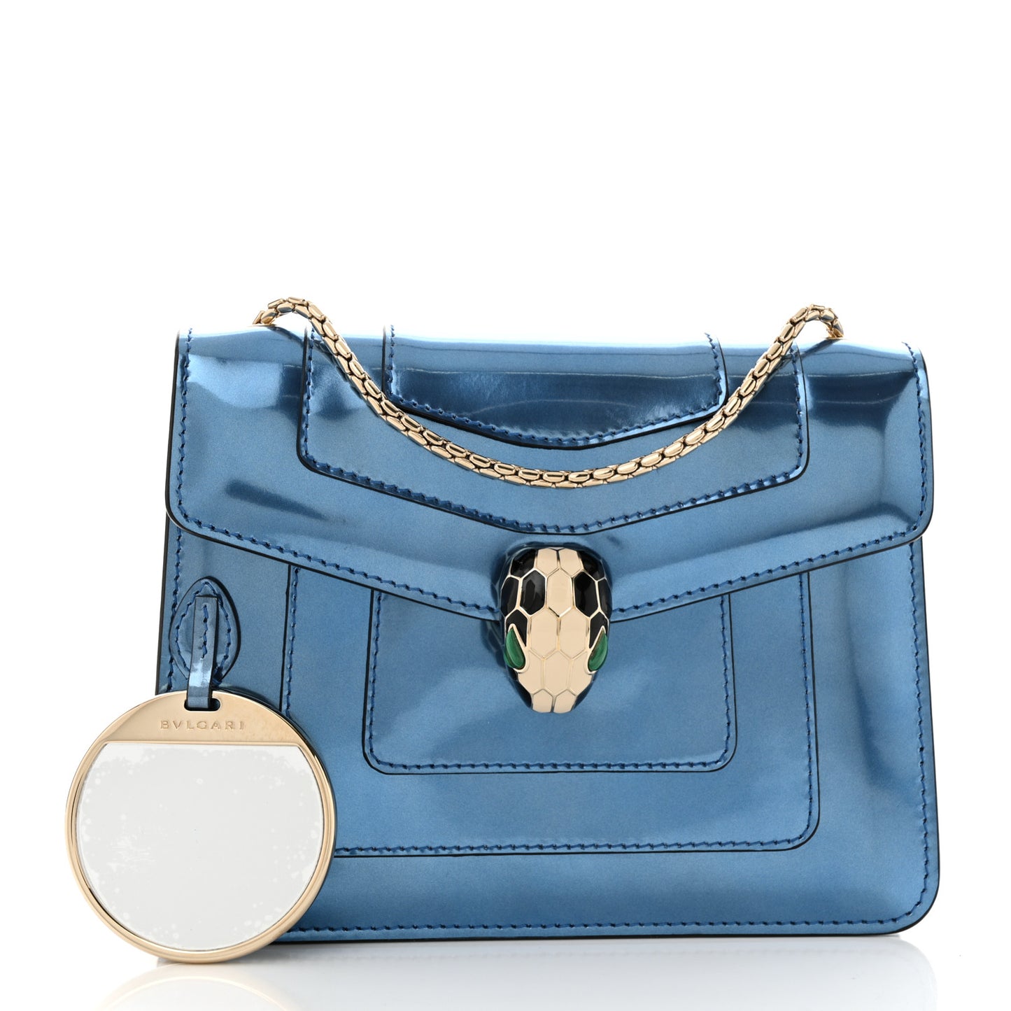 Metallic Calfskin Small Serpenti Forever Snake Strap Crossbody Bag Blue