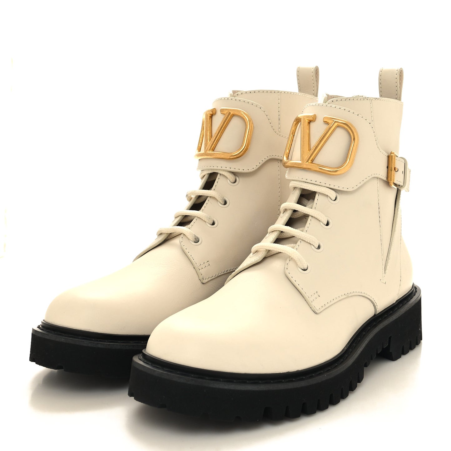 Calfskin Womens VLOGO 35mm Combat Boots 39.5 Light Ivory